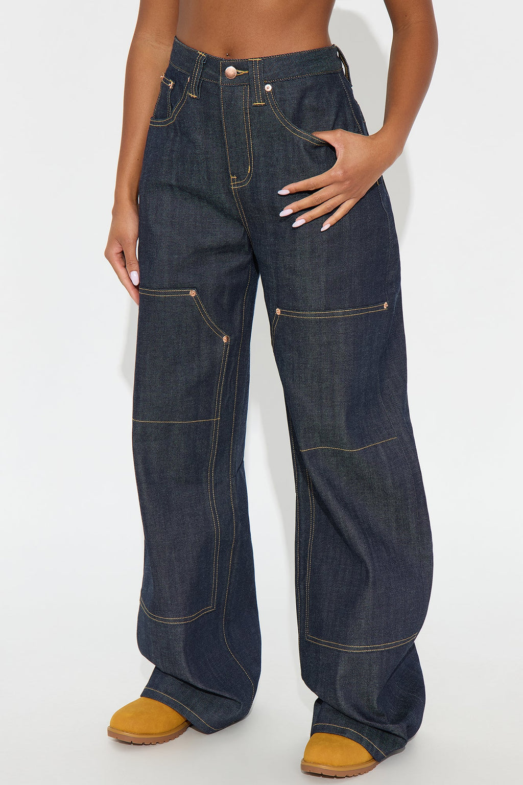 Premium Selvedge Utility Straight Leg Jeans - Dark Denim
