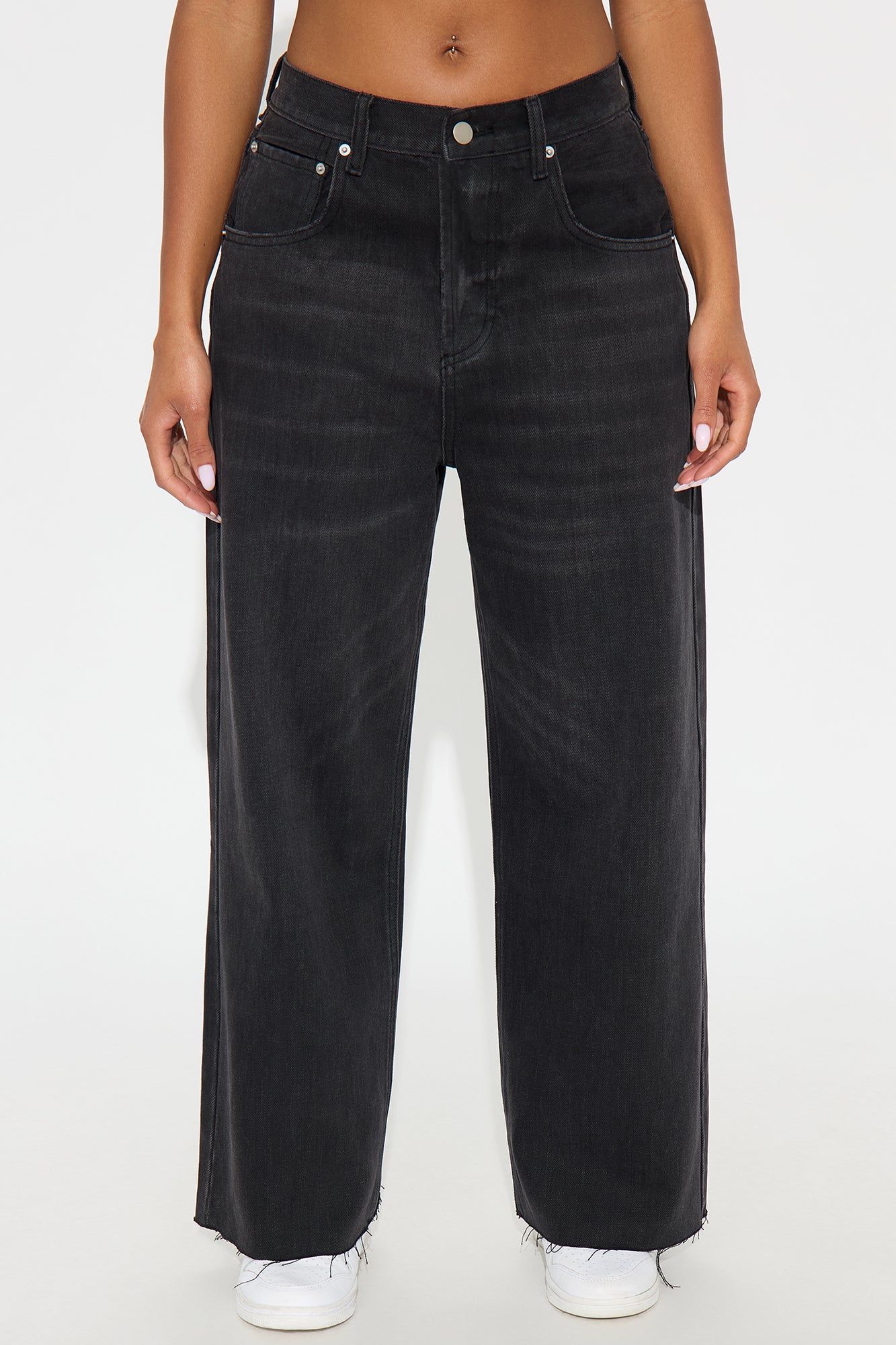 Broadway Wide Leg Ankle Dad Jeans - Black Wash