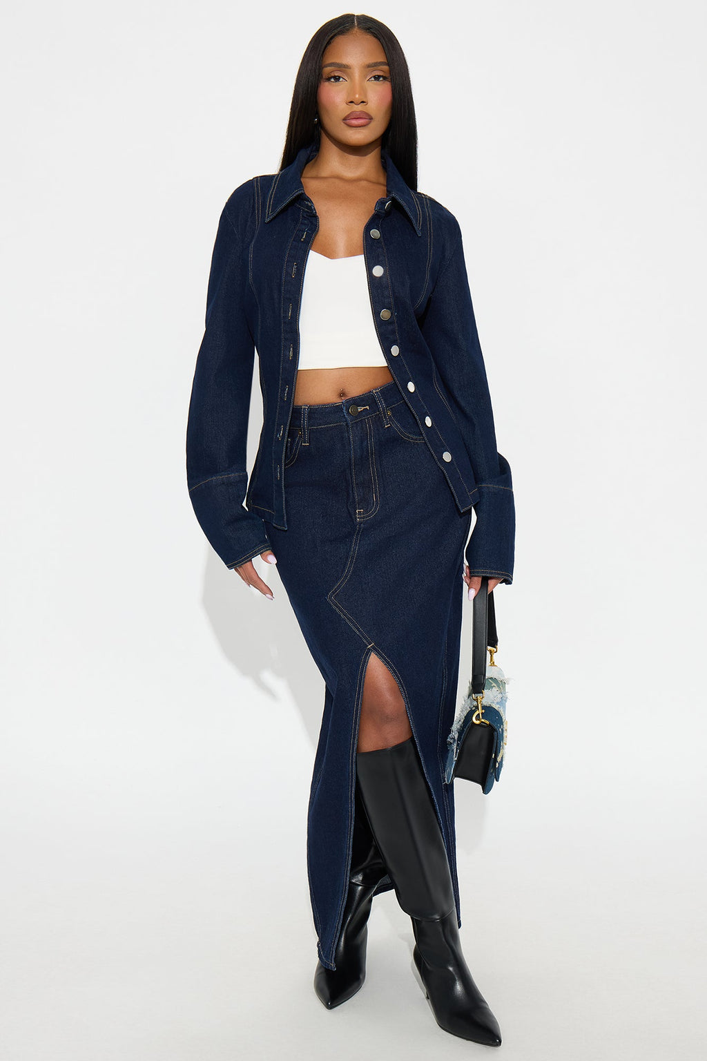 Lone Pine Denim Maxi Skirt - Rinse Blue Wash