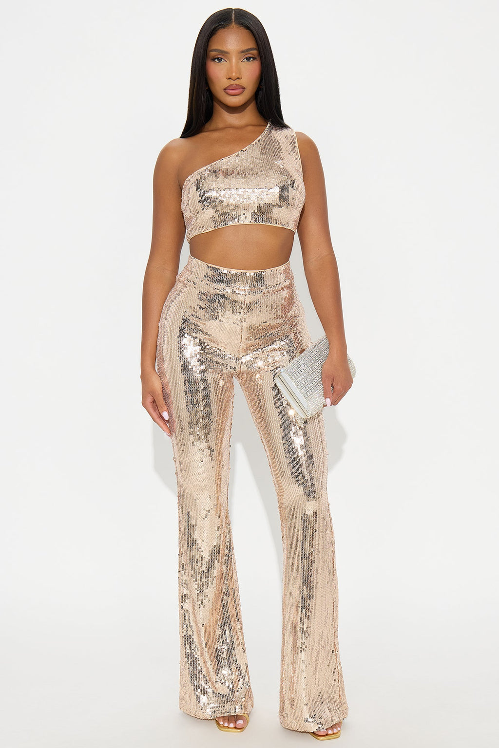 My Glow Up Sequin Pant Set - Rose Gold