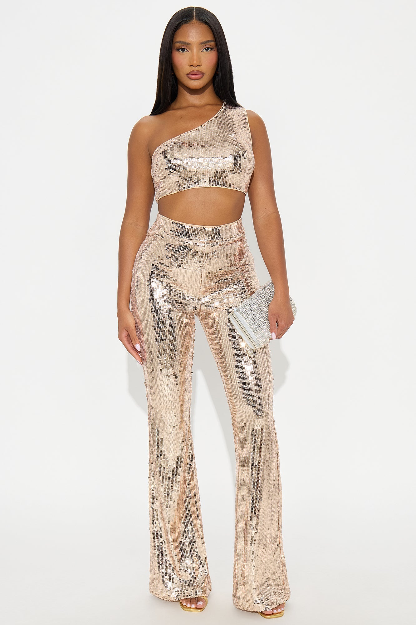 My Glow Up Sequin Pant Set - Rose Gold