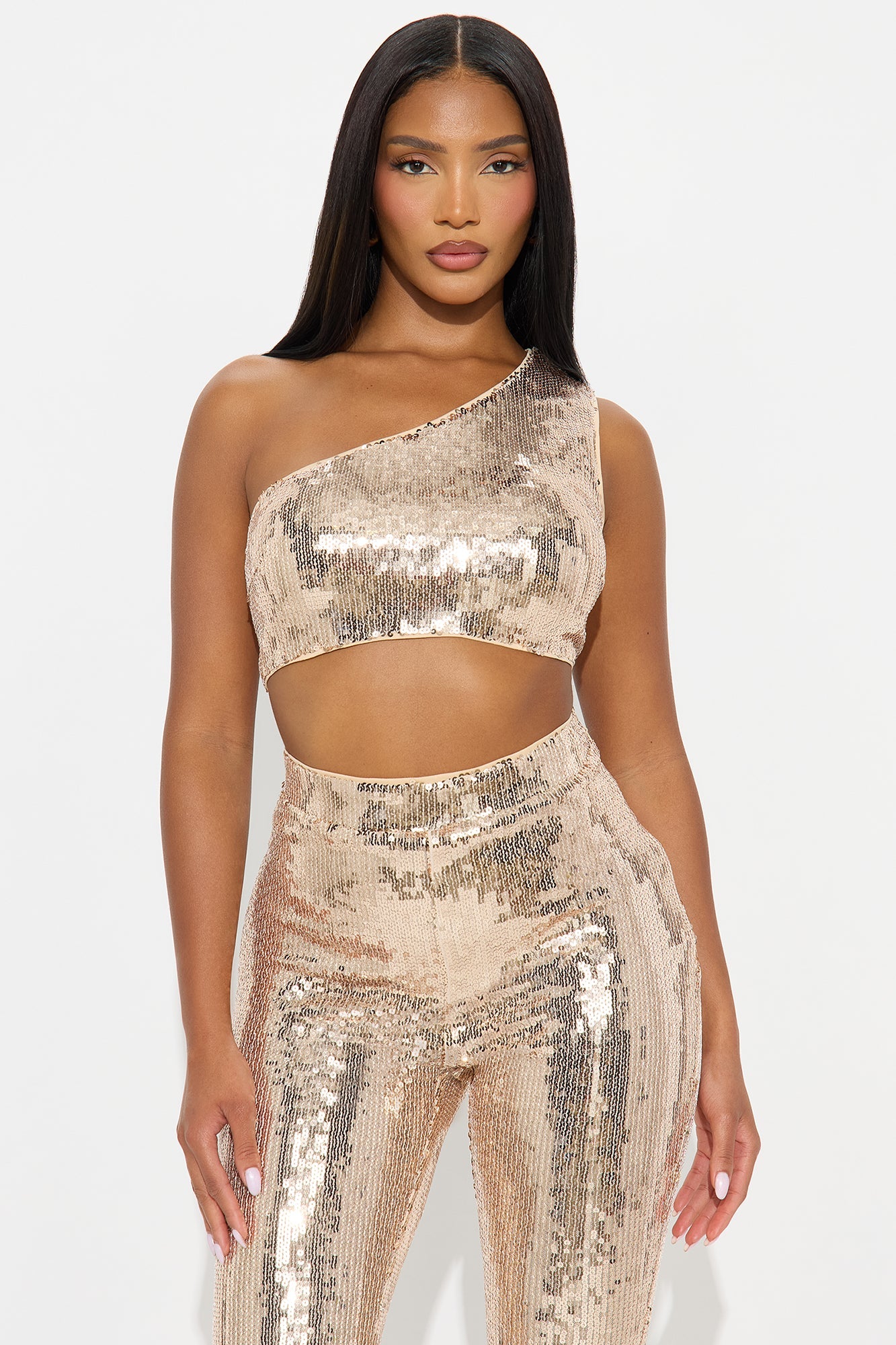 My Glow Up Sequin Pant Set - Rose Gold