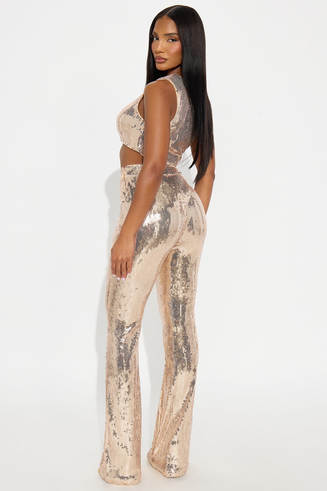 My Glow Up Sequin Pant Set - Rose Gold
