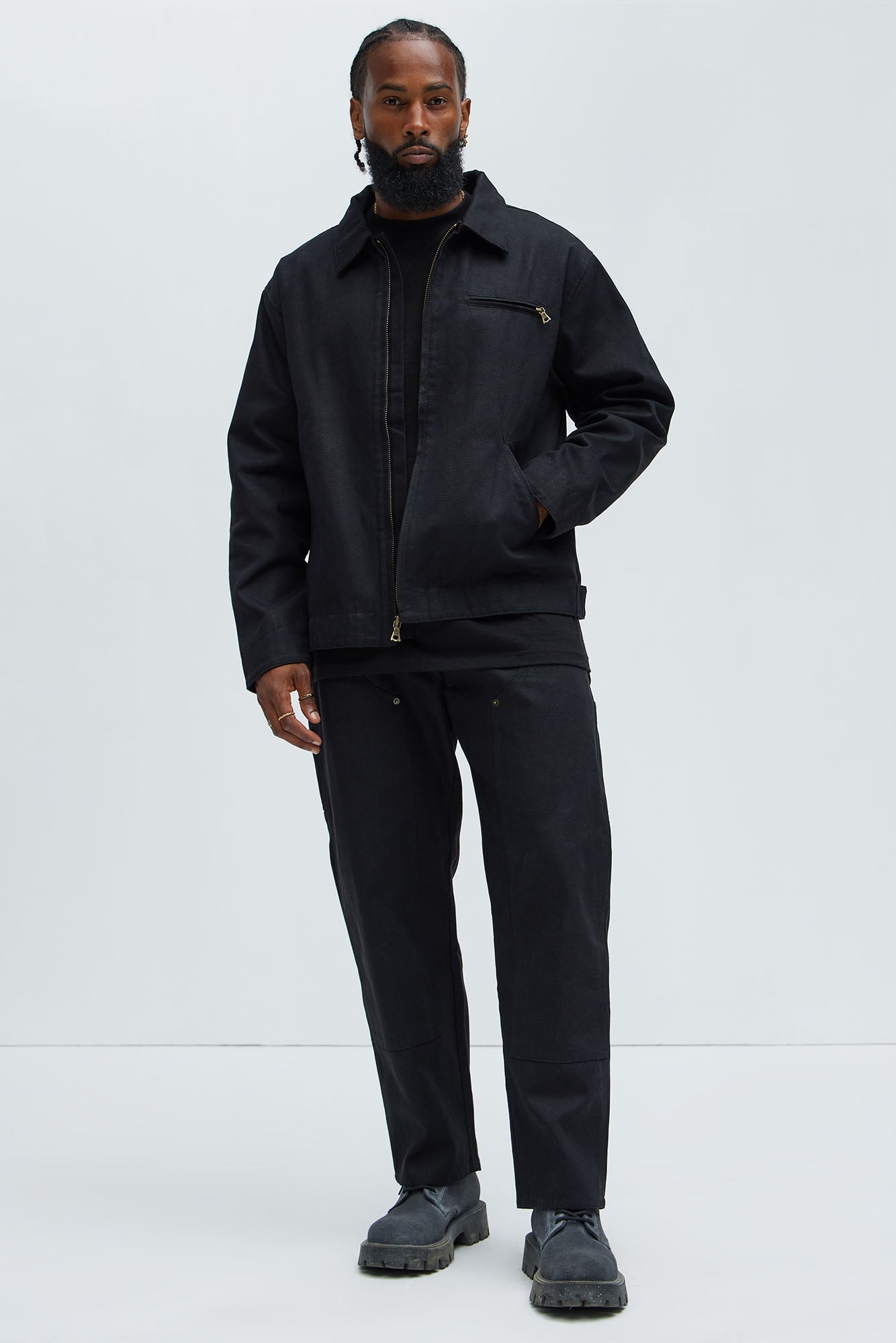 Alexander Double Knee Straight Utility Canvas Pants - Black