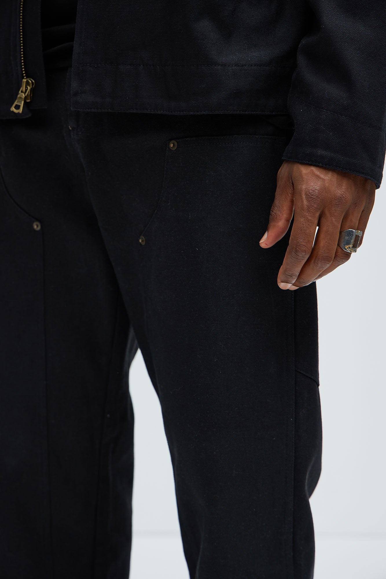 Alexander Double Knee Straight Utility Canvas Pants - Black