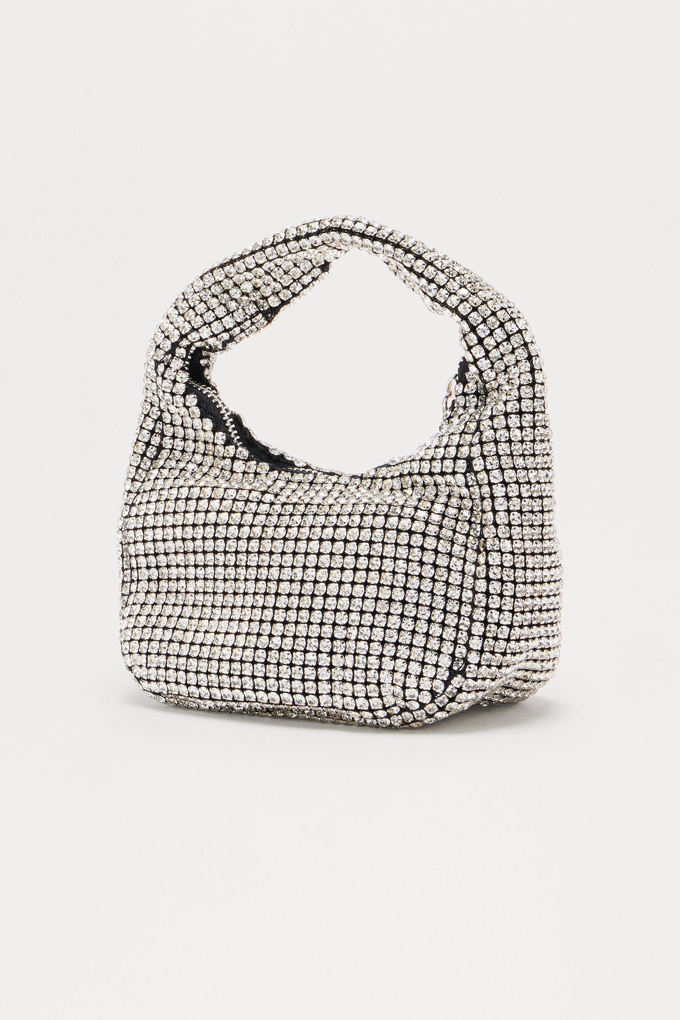 Glam Rush Rhinestone Satchel Handbag - Silver 