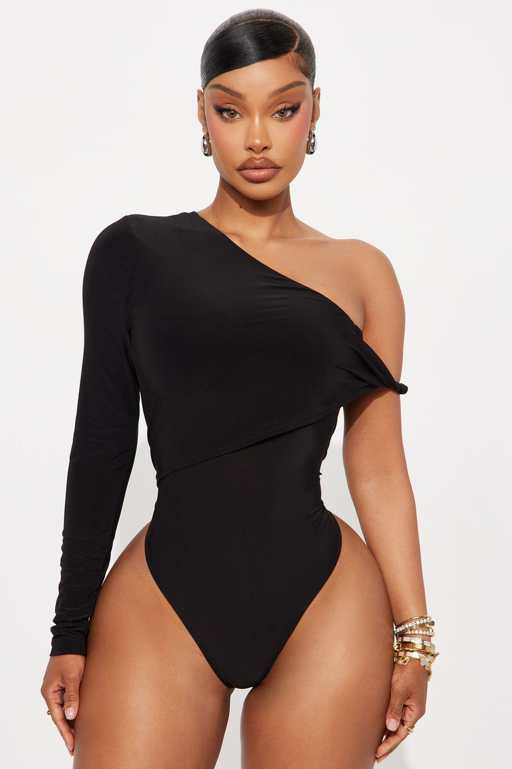 Arabella Long Sleeve Twist Bodysuit  - Black