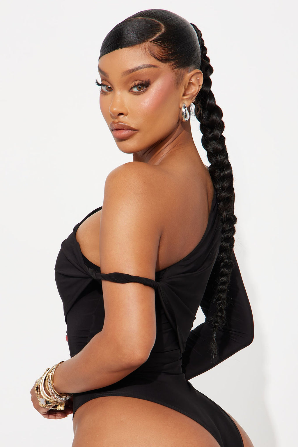 Arabella Long Sleeve Twist Bodysuit  - Black