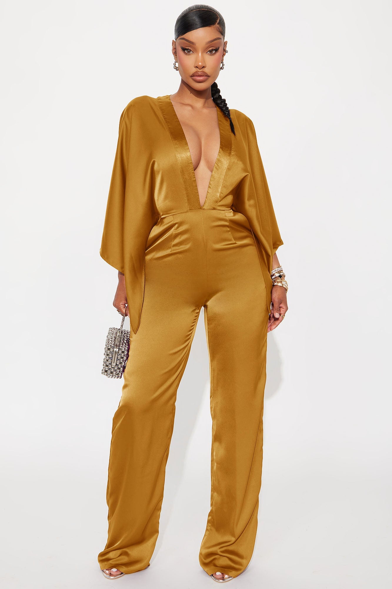 Daphne Satin Wide Leg Jumpsuit - Gold