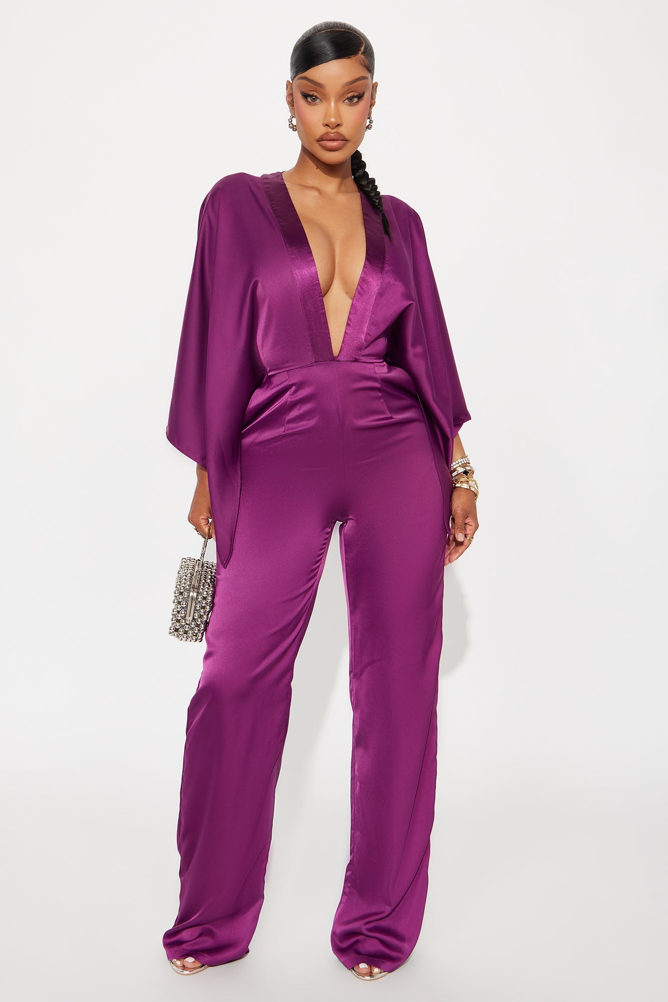 Daphne Satin Wide Leg Jumpsuit - Plum