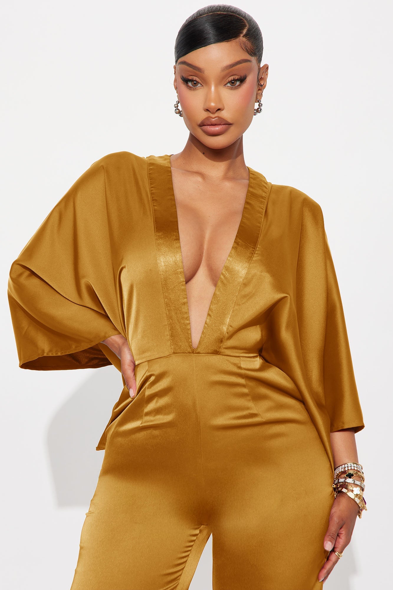 Daphne Satin Wide Leg Jumpsuit - Gold