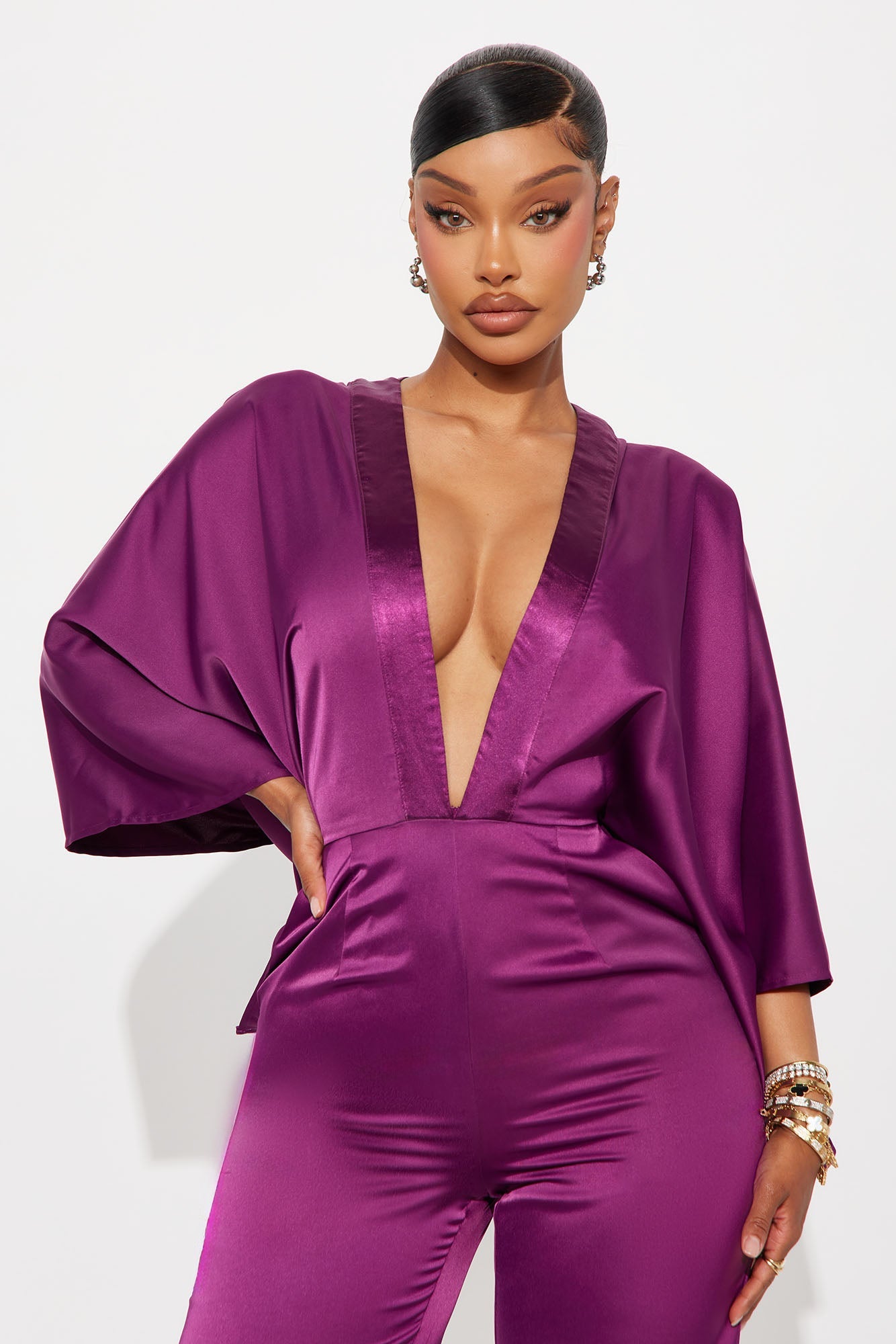 Daphne Satin Wide Leg Jumpsuit - Plum