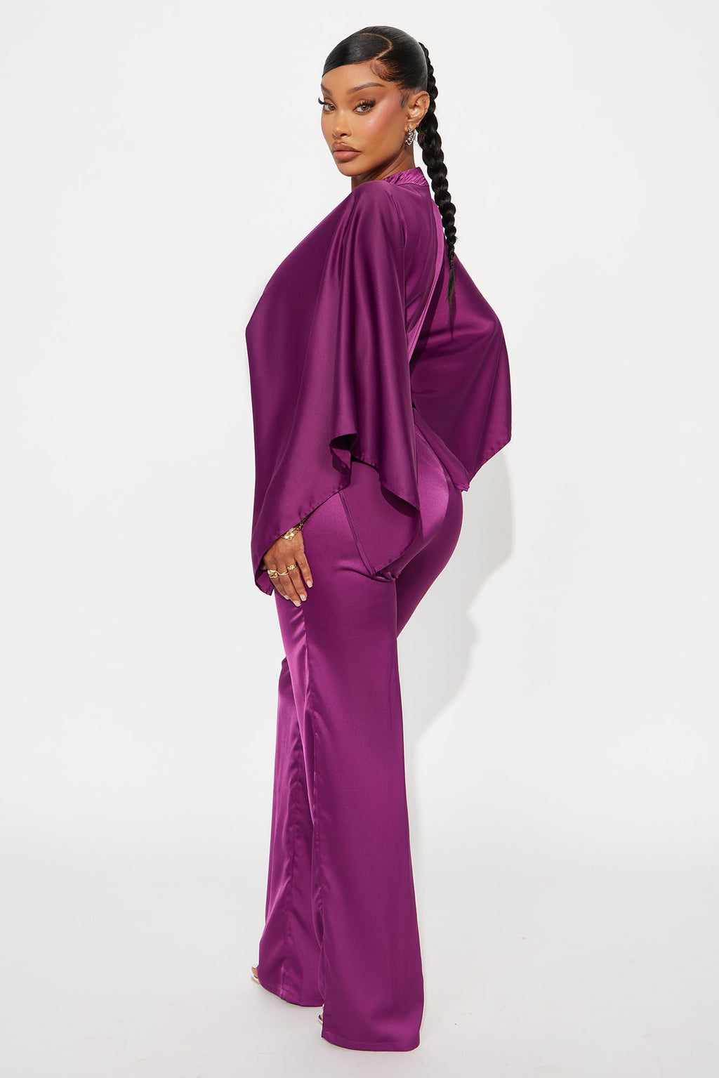 Daphne Satin Wide Leg Jumpsuit - Plum