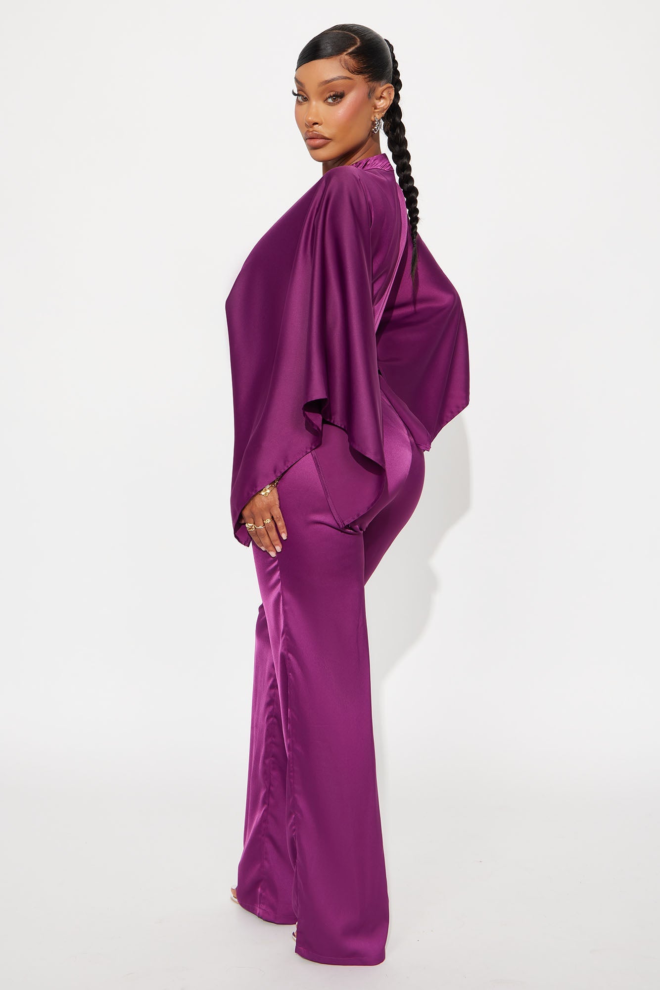 Daphne Satin Wide Leg Jumpsuit - Plum