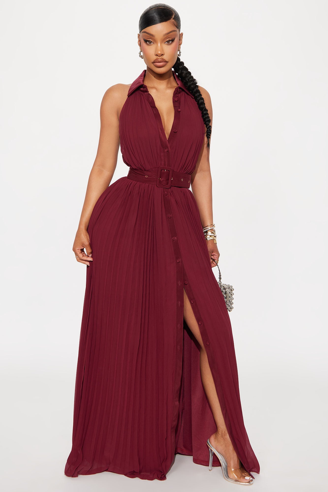 Alli Belted Maxi Dress - Burgundy