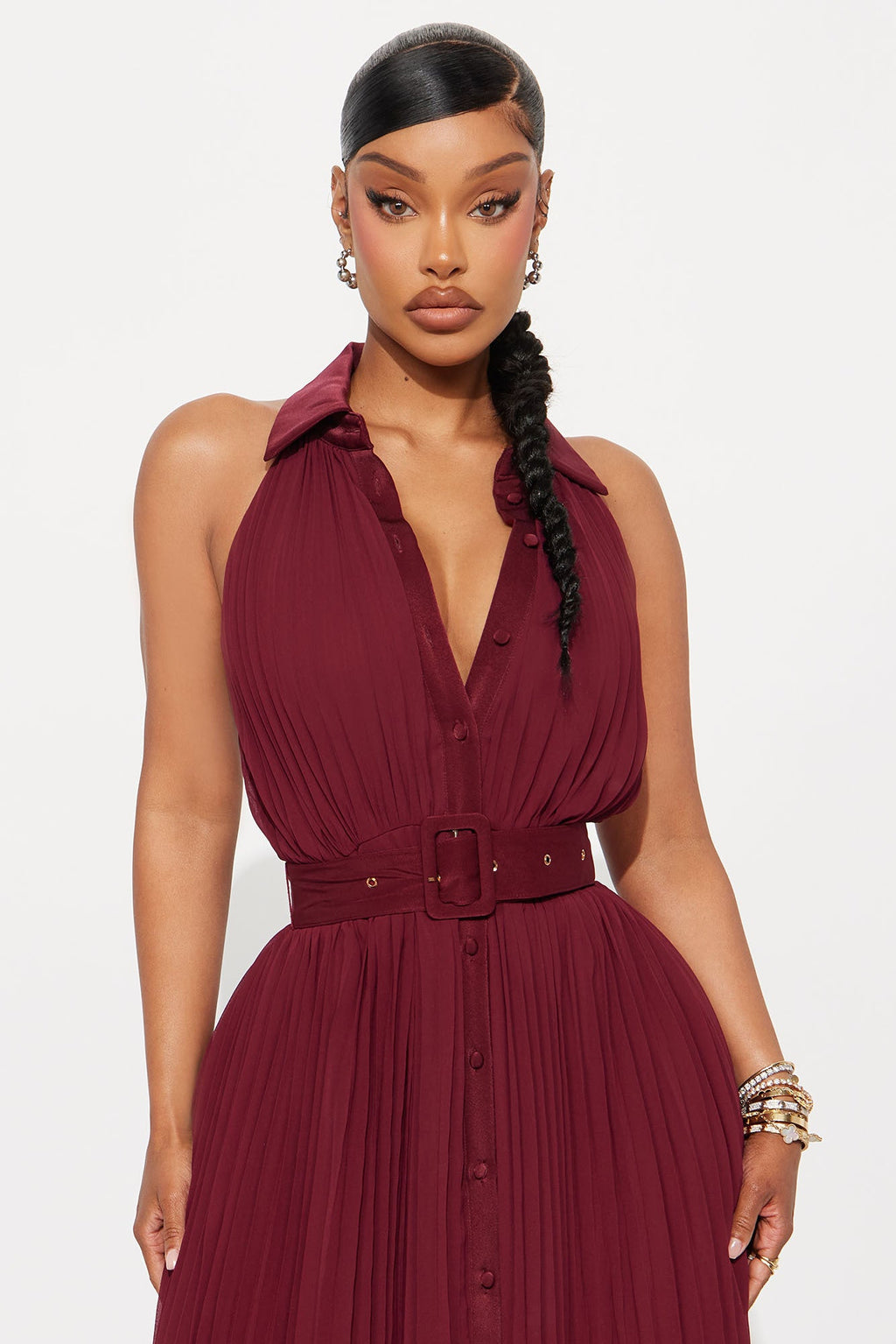 Alli Belted Maxi Dress - Burgundy