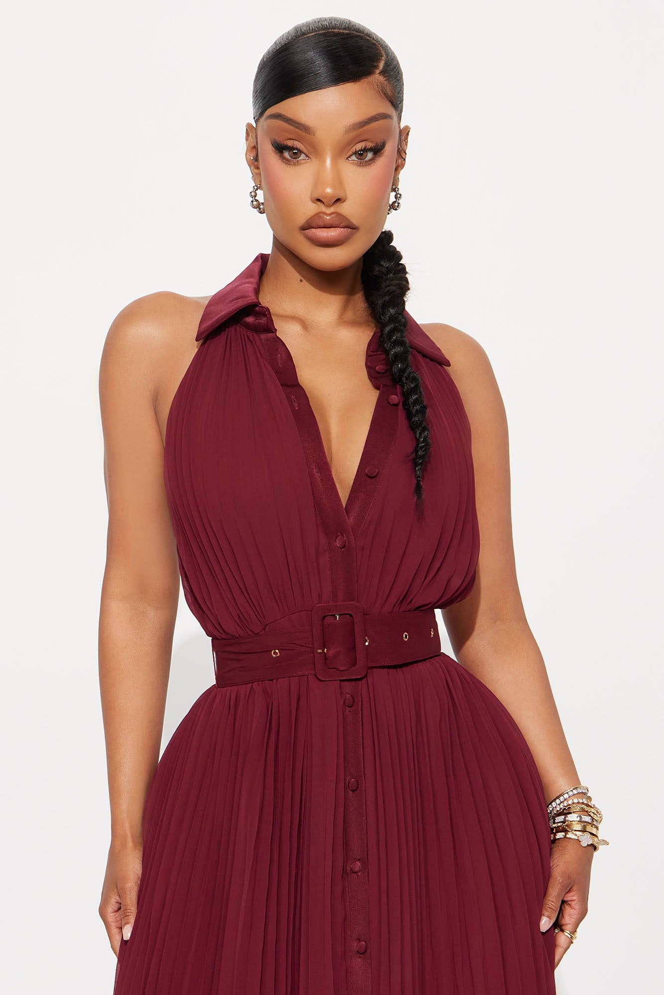 Alli Belted Maxi Dress - Burgundy