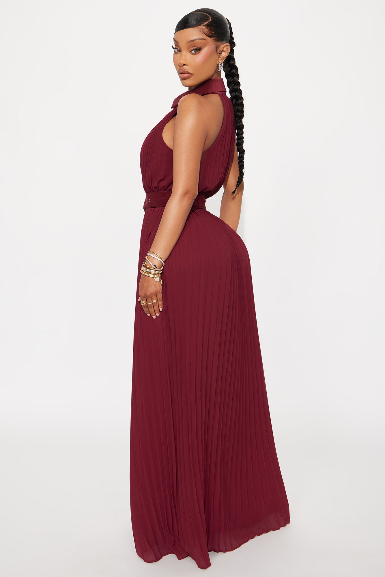 Alli Belted Maxi Dress - Burgundy