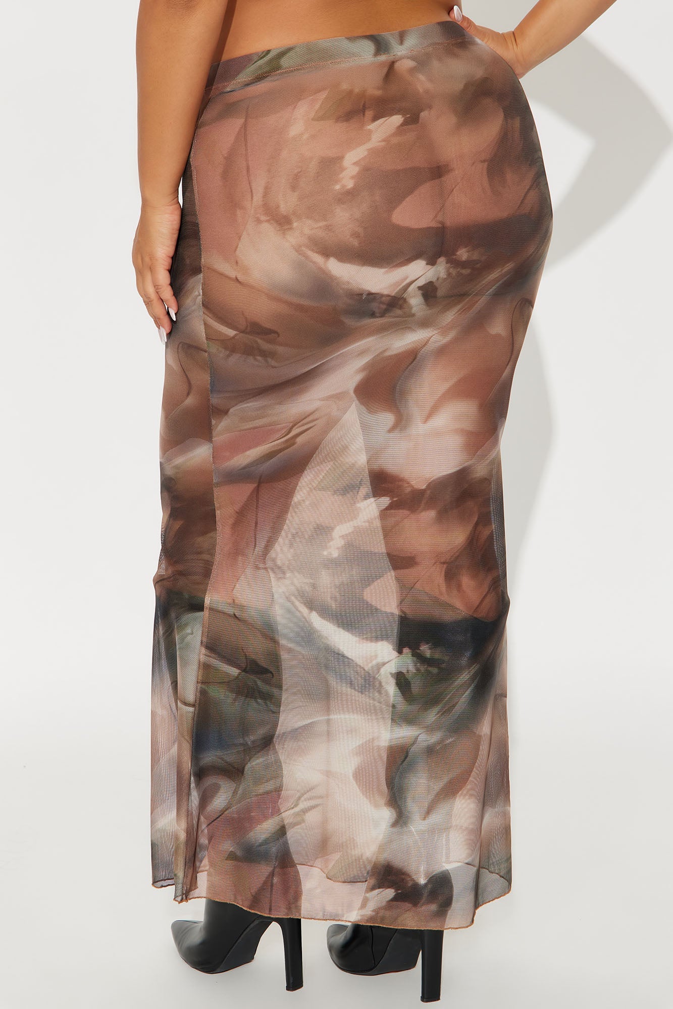Sabine Sheer Abstract Mesh Maxi Skirt - Brown/combo