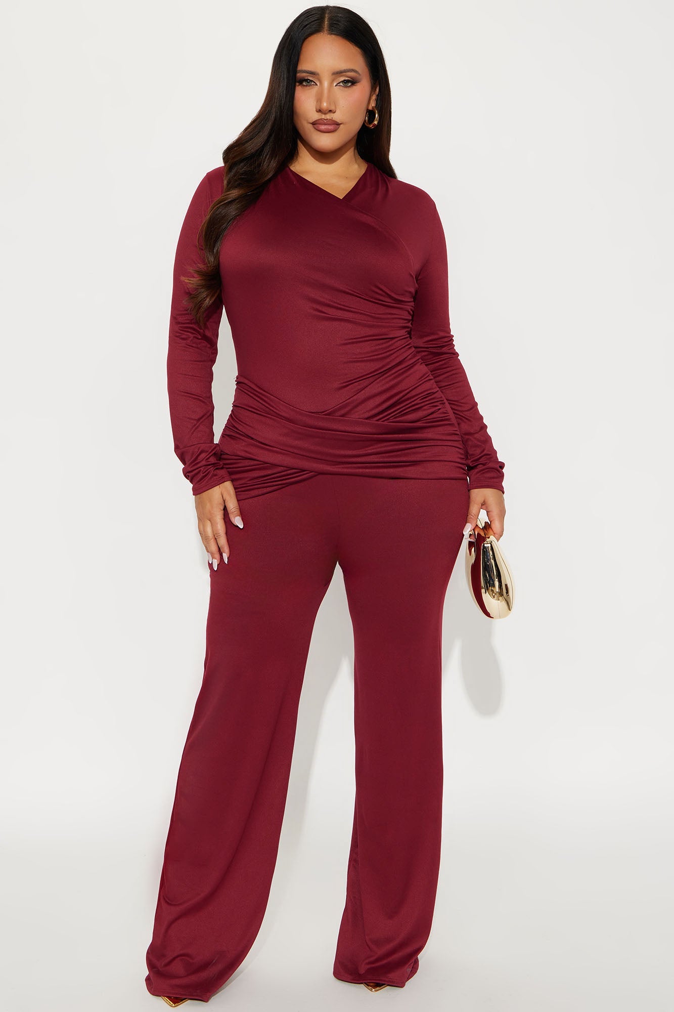 Rose Long Sleeve Wide Leg Jumpsuit - Burgundy