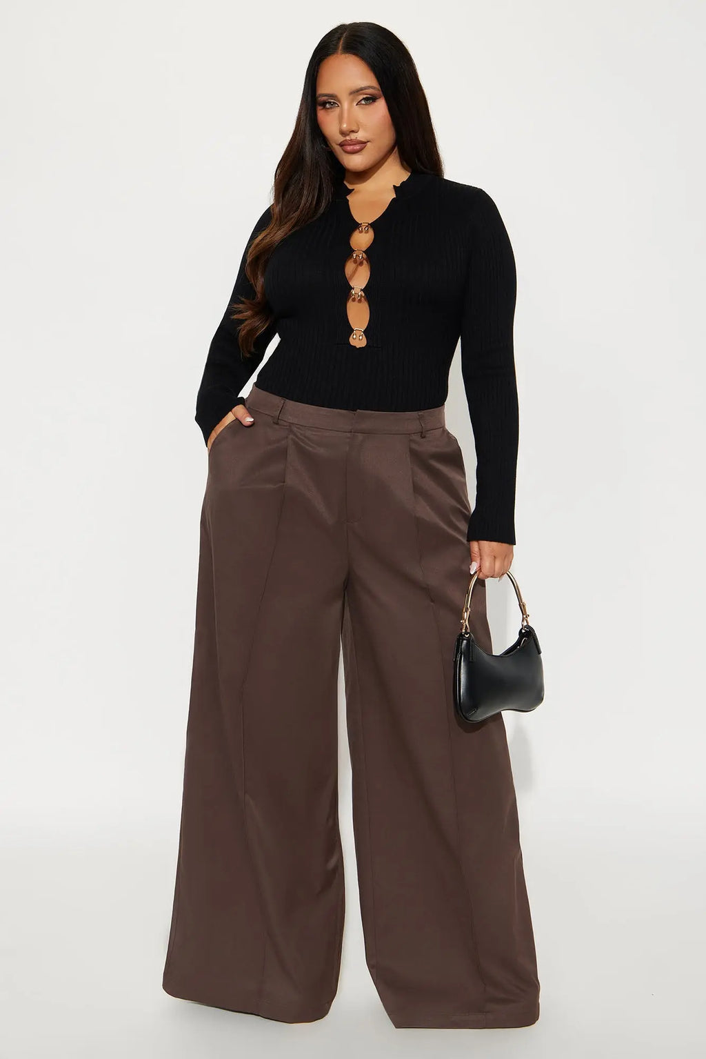 Denise Wide Leg Pant 33″ - Brown 