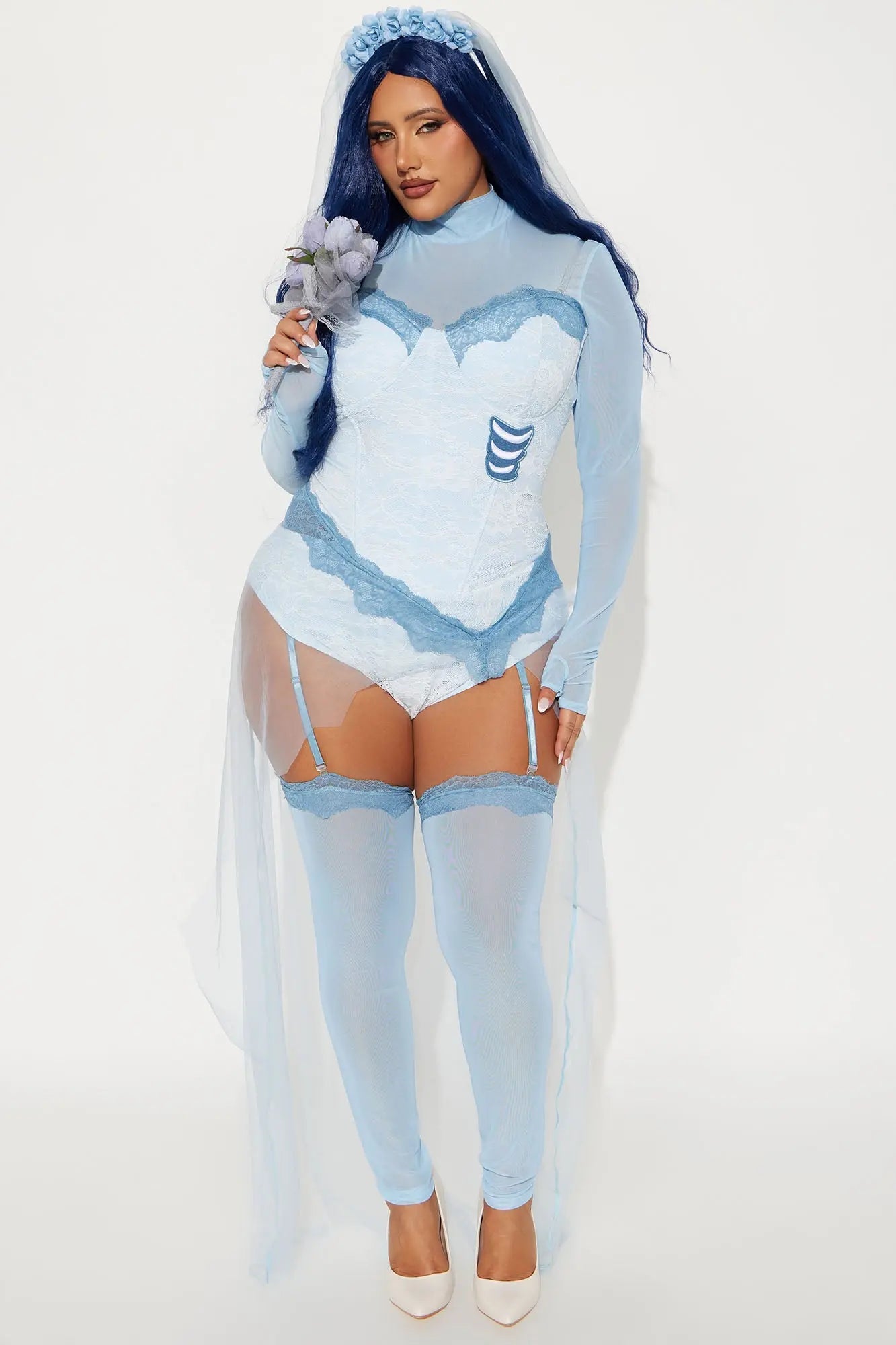 Feeling Blue Corpse Bride 7 Piece Costume Set - Blue 