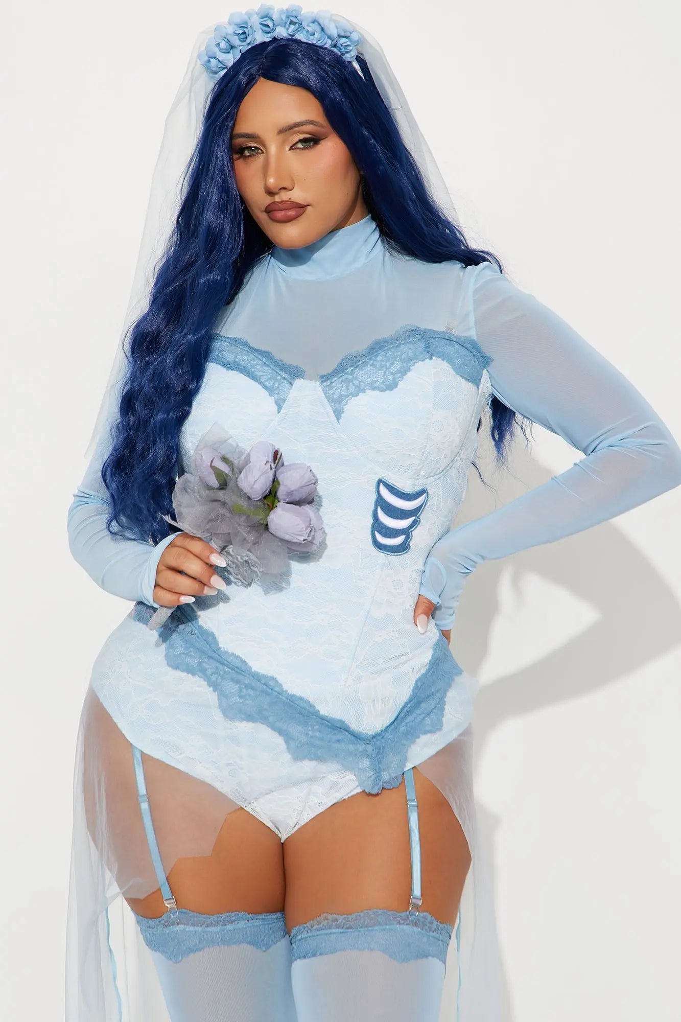 Feeling Blue Corpse Bride 7 Piece Costume Set - Blue 