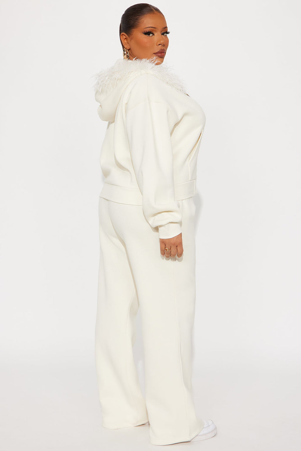 Keep Me Warm Faux Fur Trim Hoodie Set - Cream