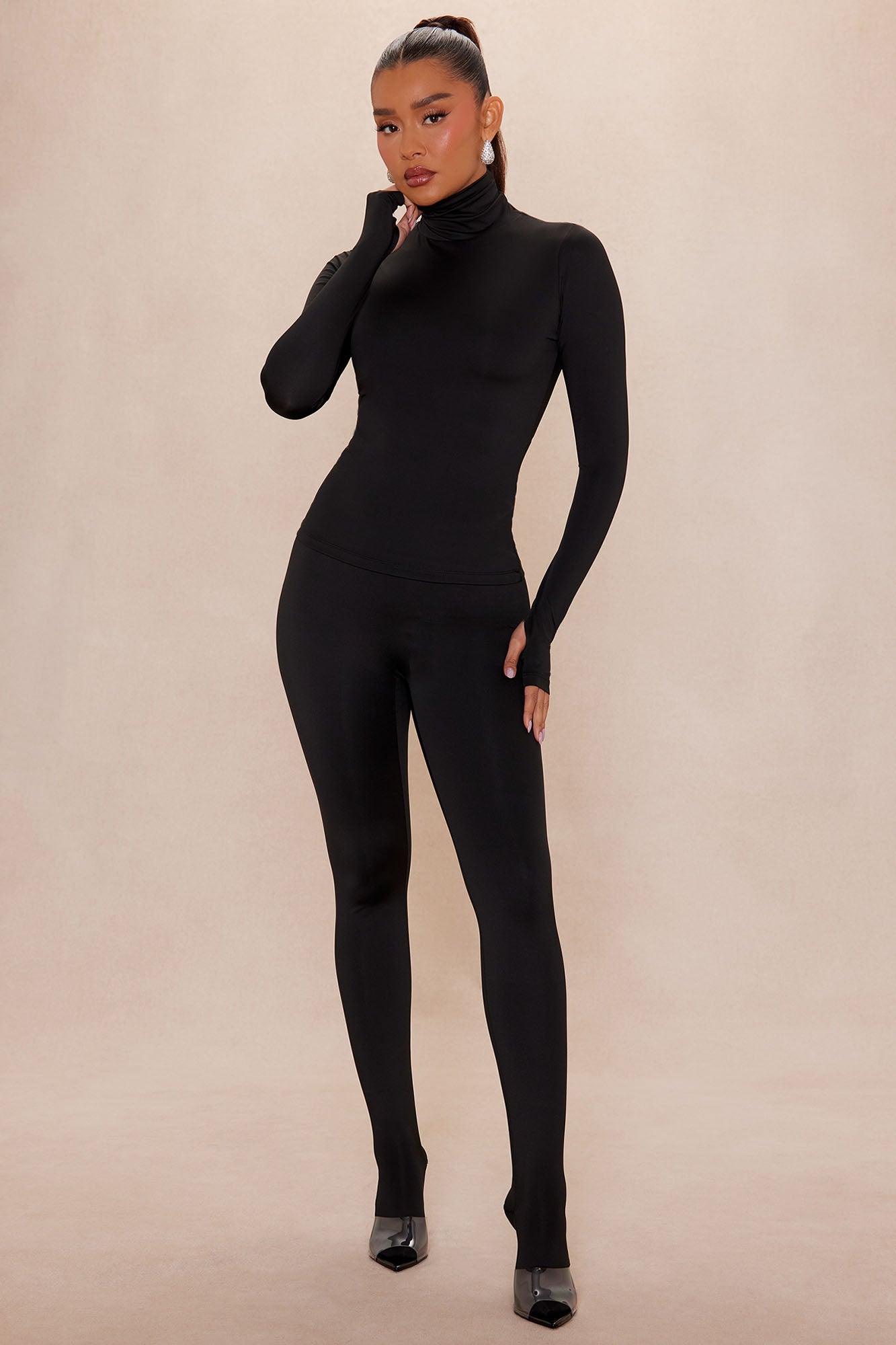 Kyra Double Layered Long Sleeve Top - Black