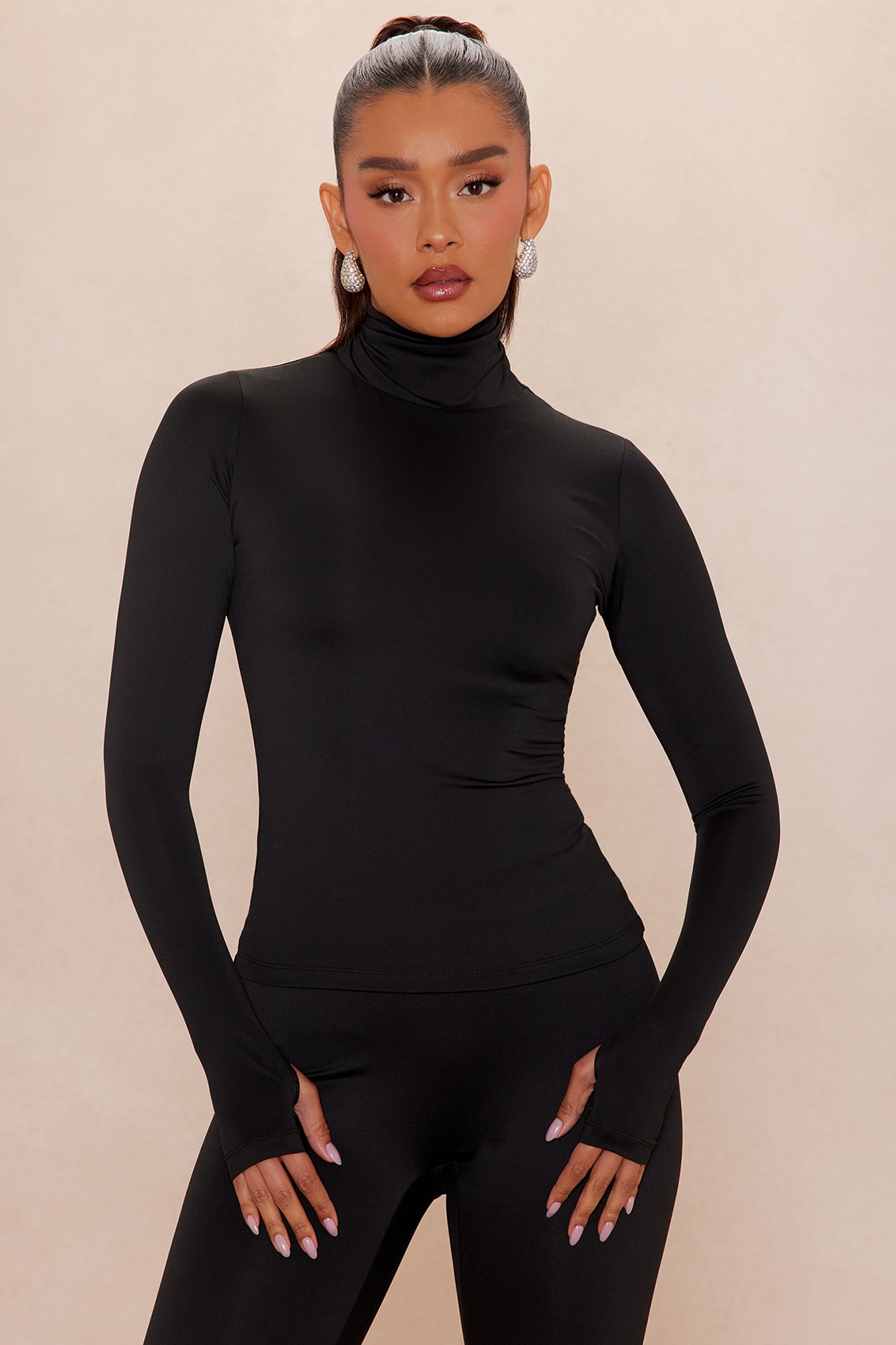 Kyra Double Layered Long Sleeve Top - Black