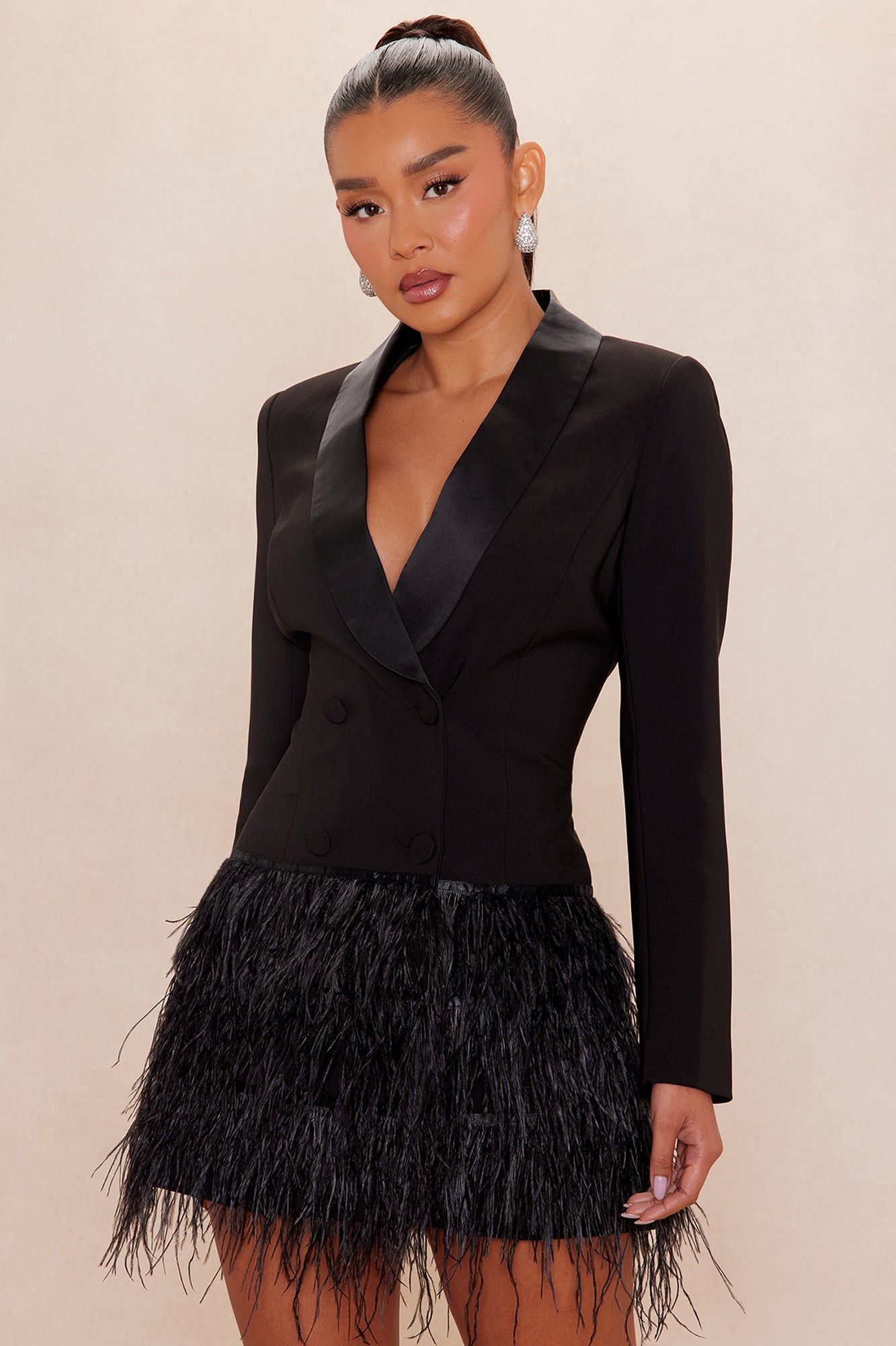 Take Charge Feathered Blazer Dress - Black