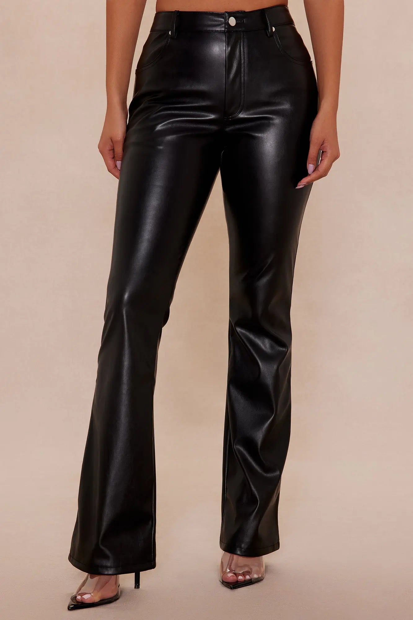 Kendra Faux Leather Wide Leg Pant - Black 