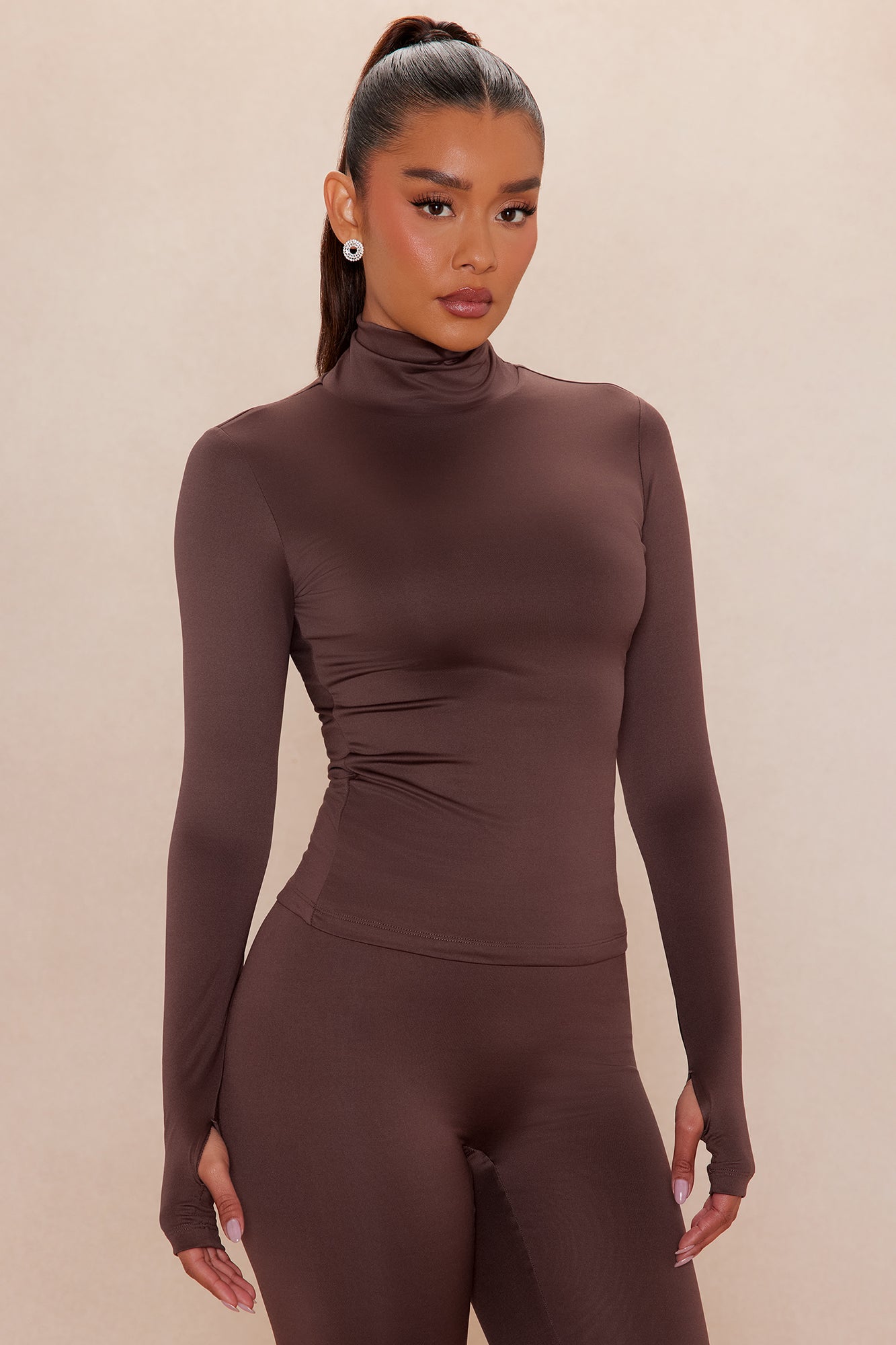 Kyra Double Layered Long Sleeve Top - Chocolate