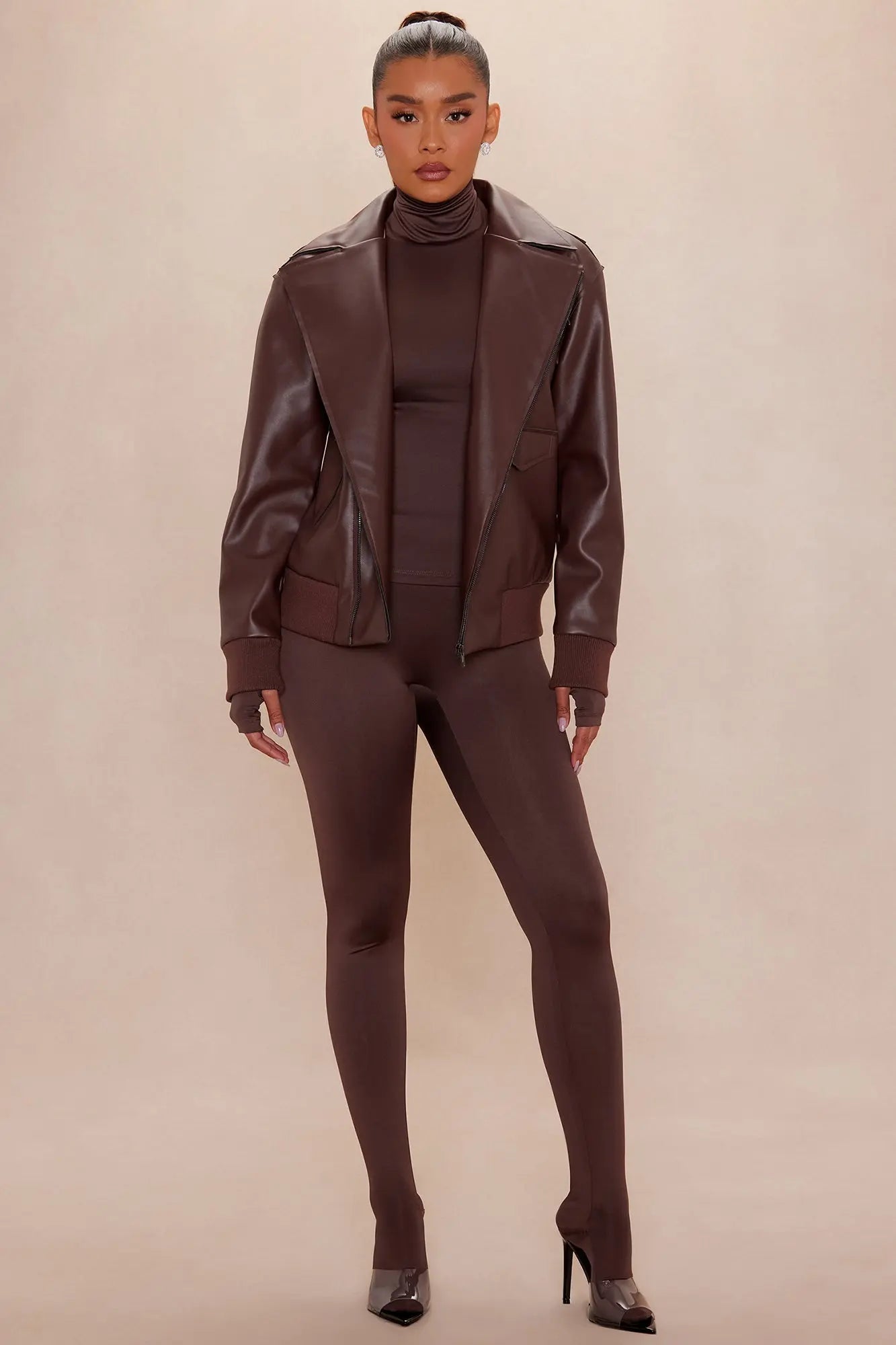 Shotgun Rider Faux Leather Jacket - Chocolate 