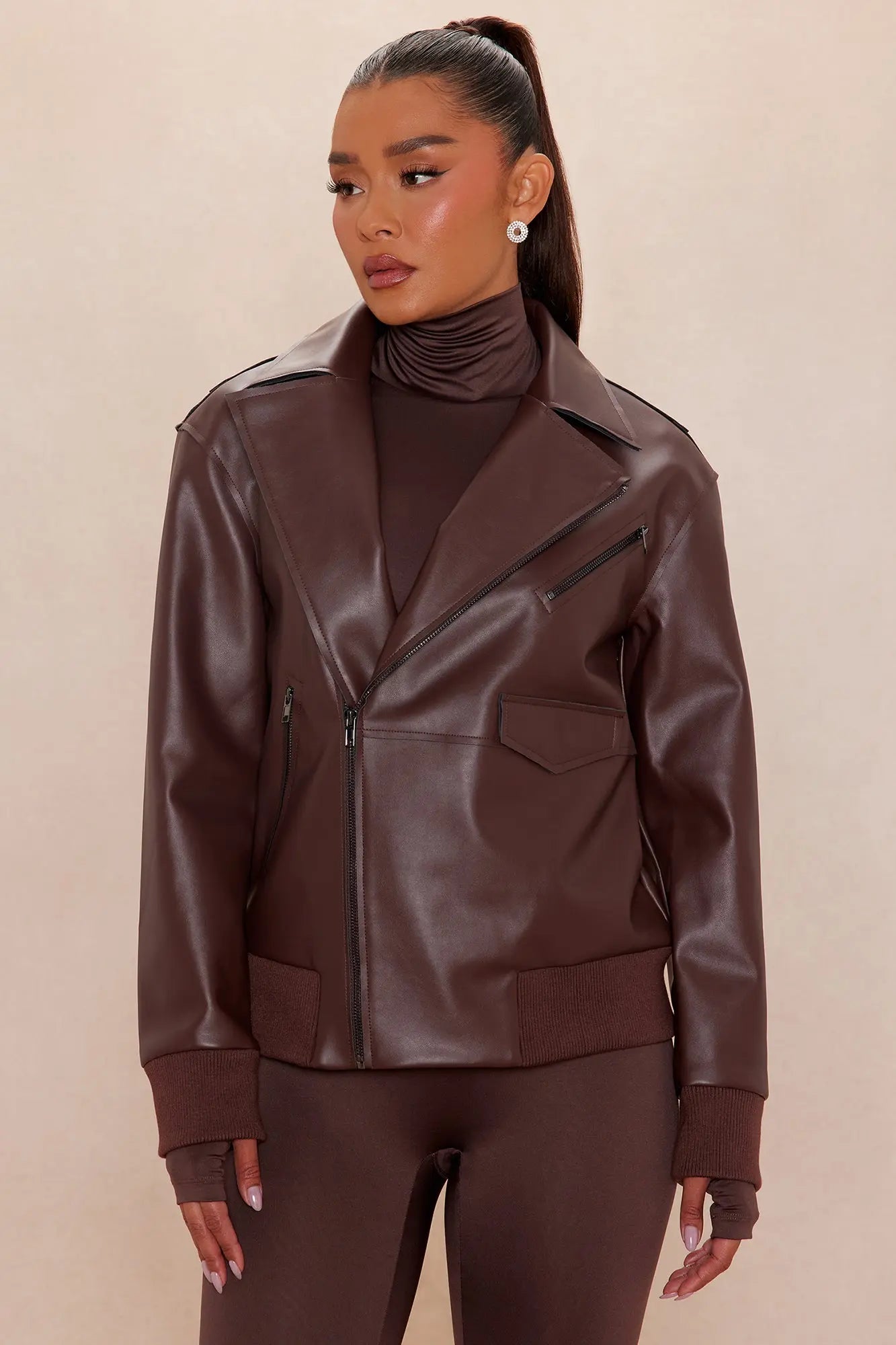 Shotgun Rider Faux Leather Jacket - Chocolate 