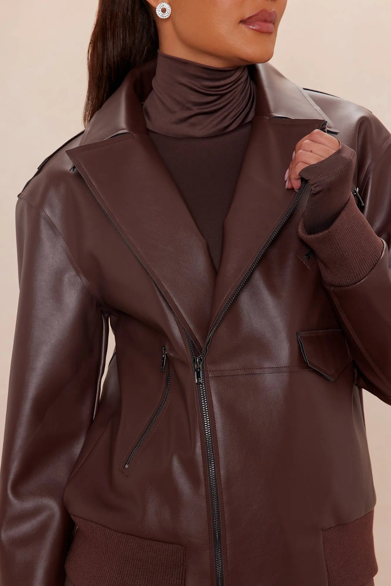 Shotgun Rider Faux Leather Jacket - Chocolate 