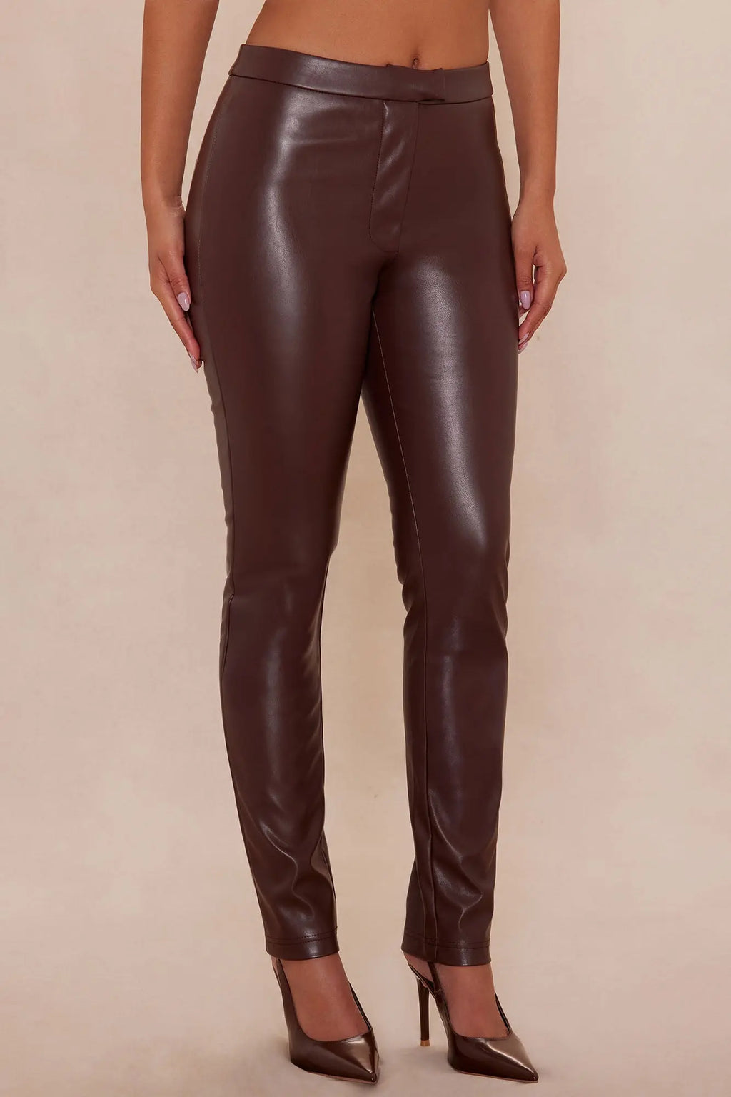 Kendra Faux Leather Skinny Pant - Chocolate 