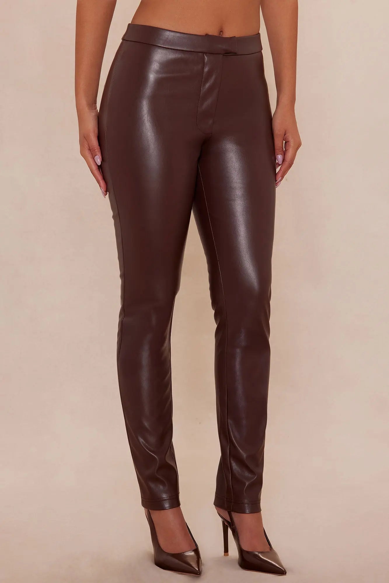 Kendra Faux Leather Skinny Pant - Chocolate 