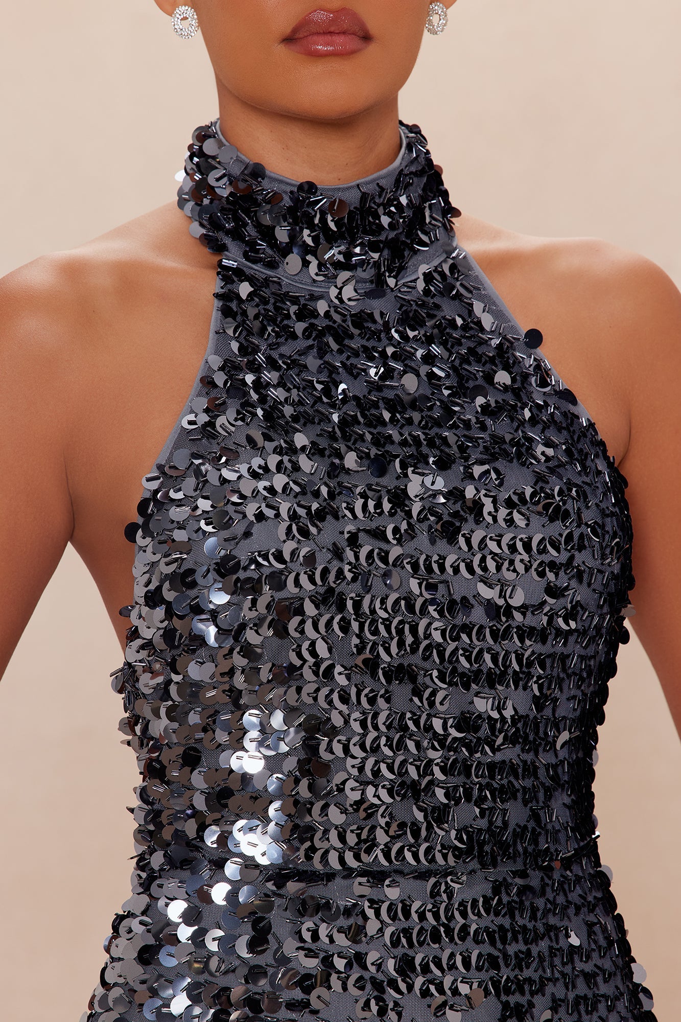 Sora Backless Sequin Gown - Gunmetal 