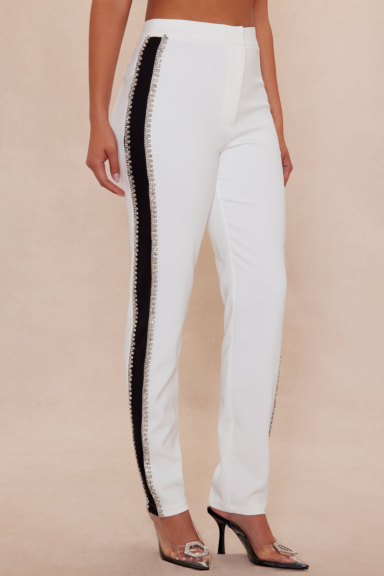 Riannon Rhinestone Embellished Pant - White/Black 