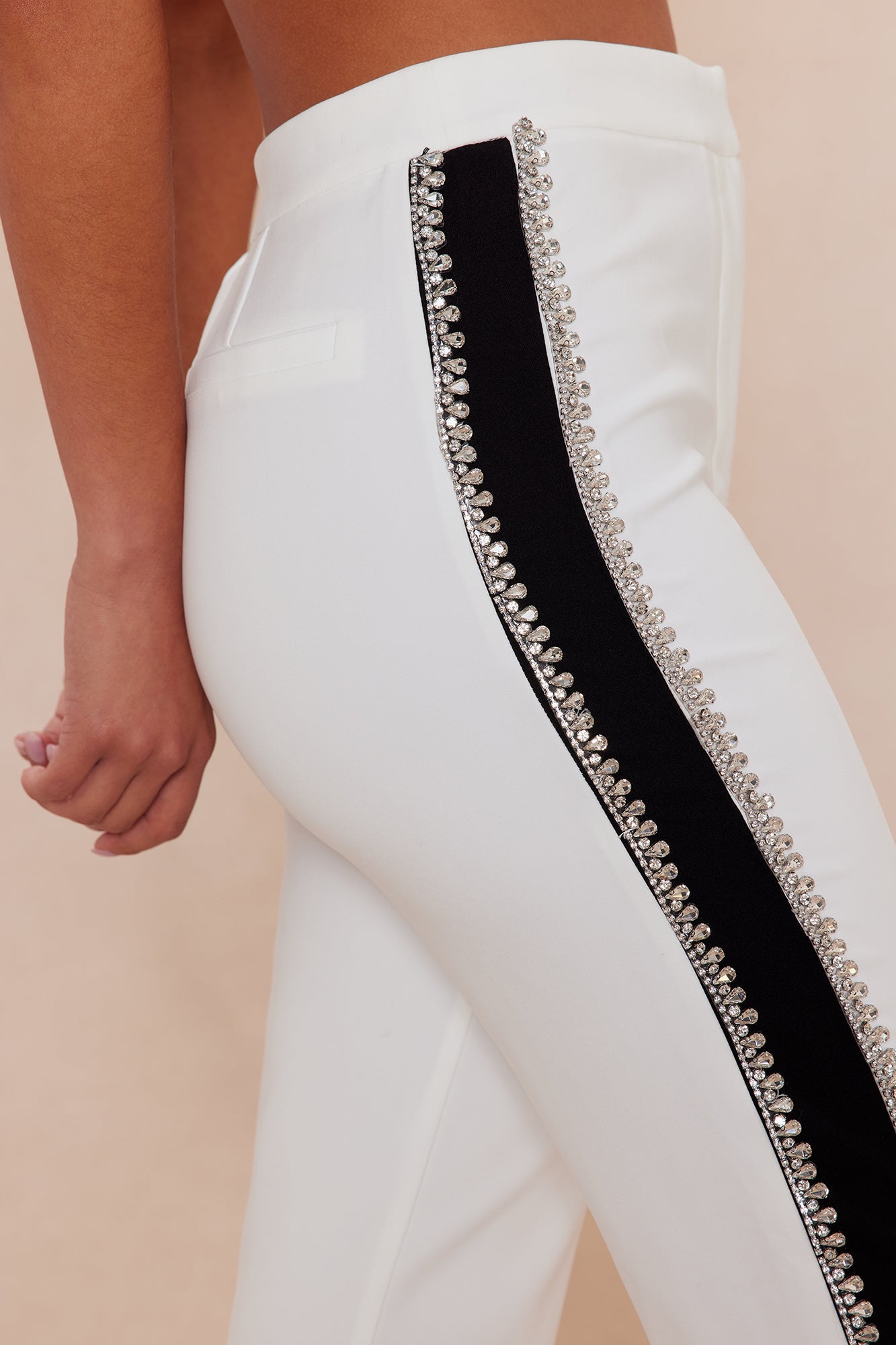 Riannon Rhinestone Embellished Pant - White/Black 