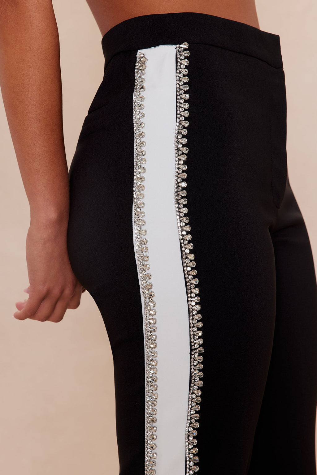 Riannon Rhinestone Embellished Pant - Black/White 