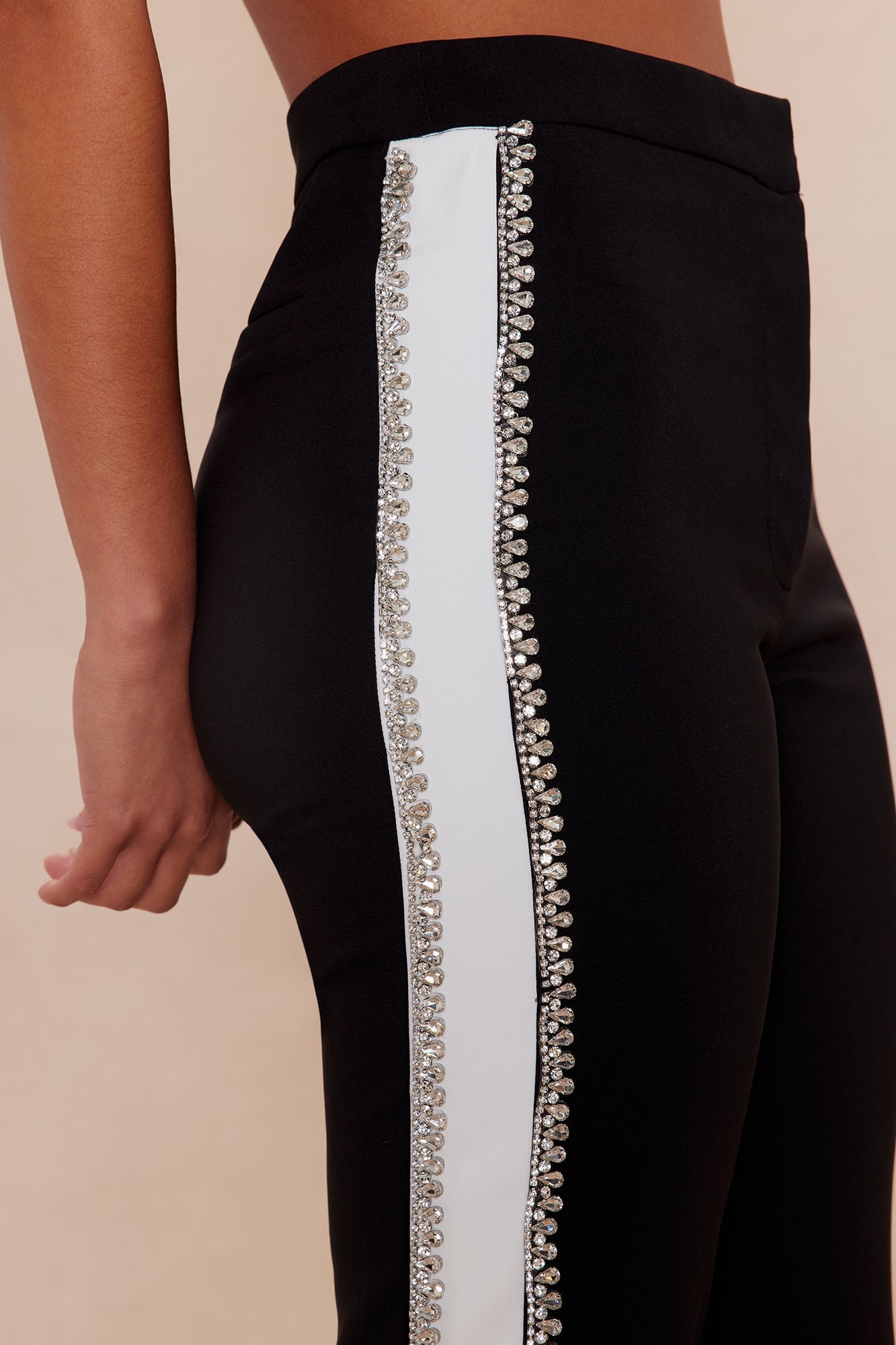 Riannon Rhinestone Embellished Pant - Black/White 