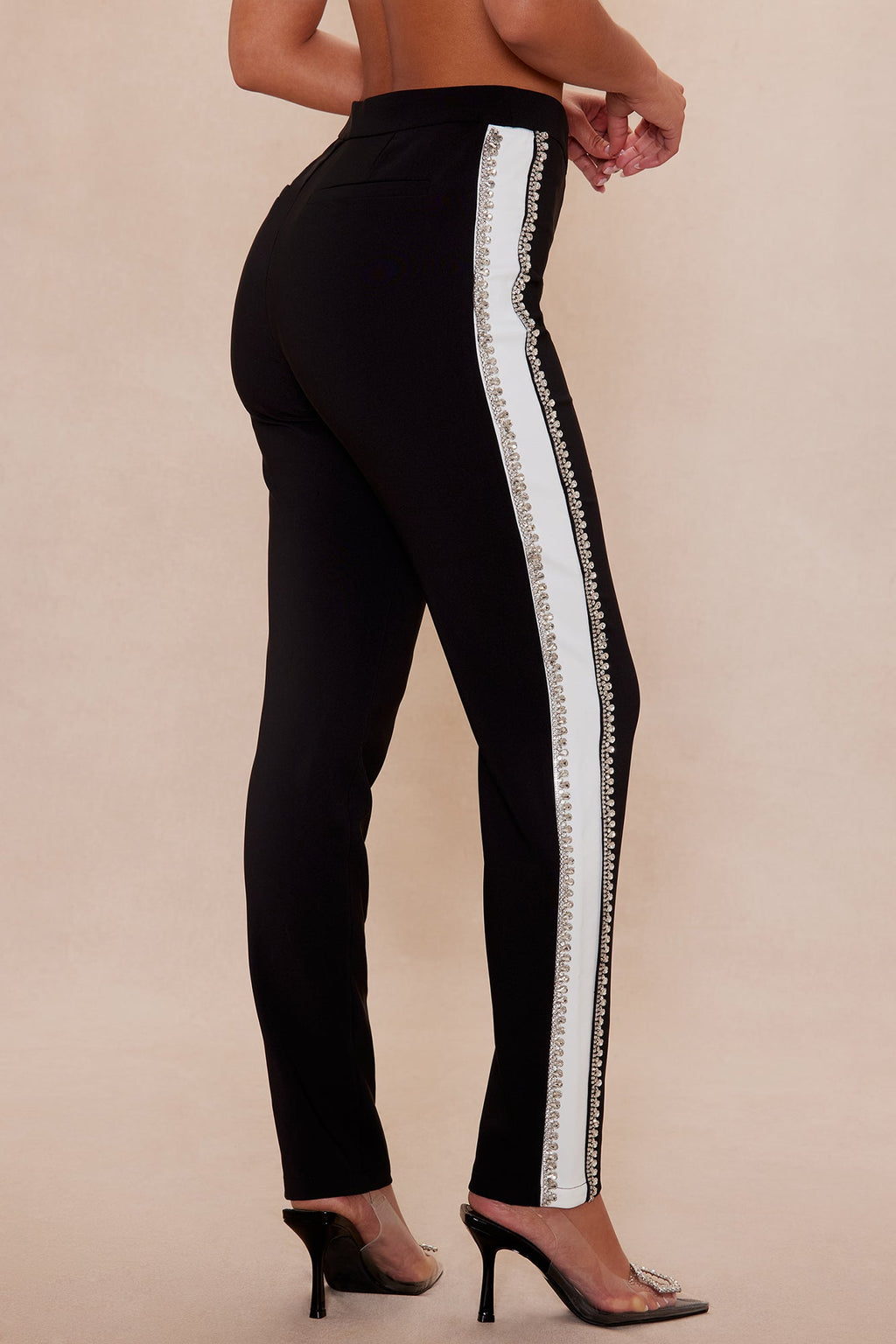 Riannon Rhinestone Embellished Pant - Black/White 