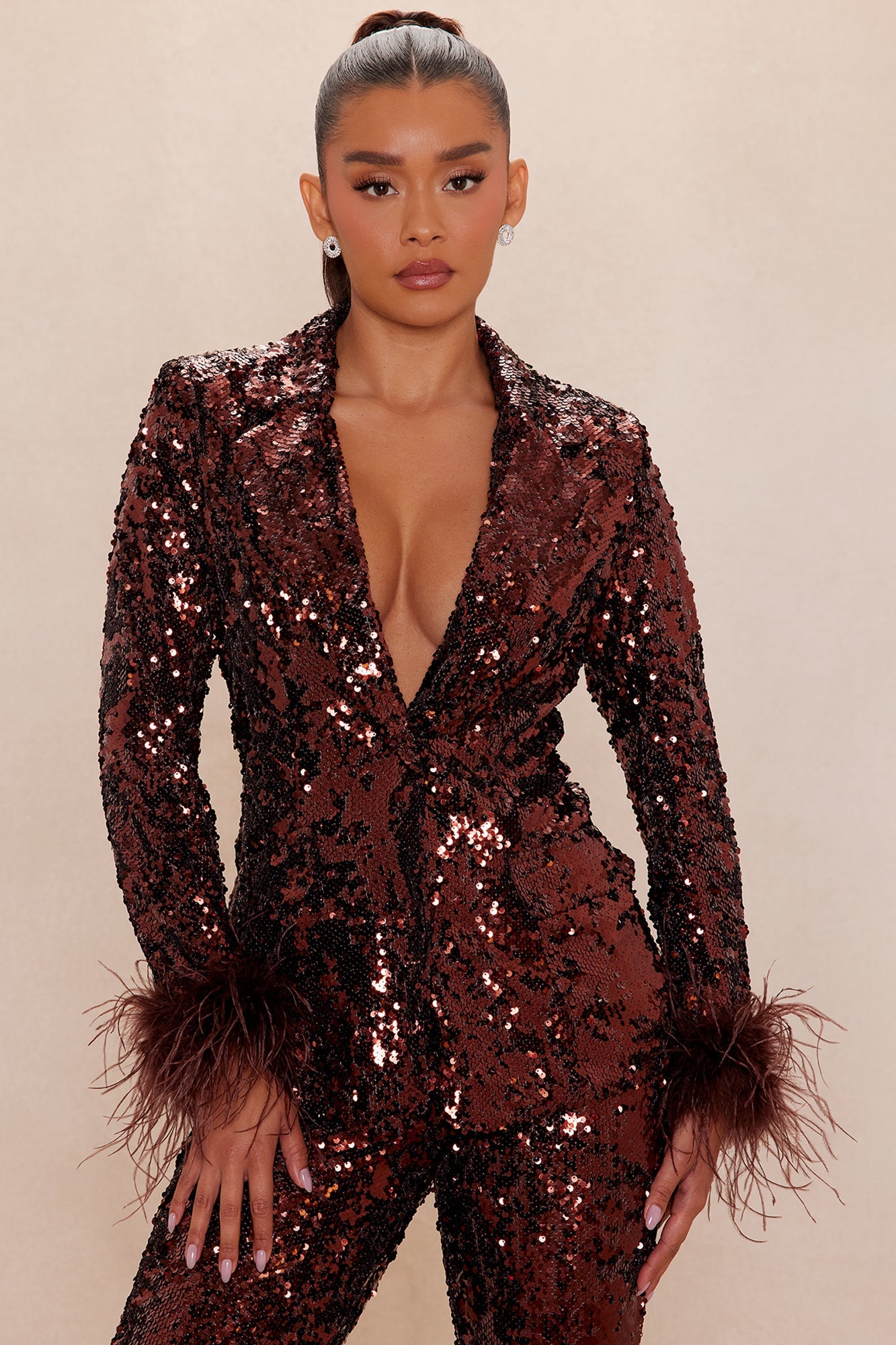 Dania Sequin Feather Blazer - Bronze