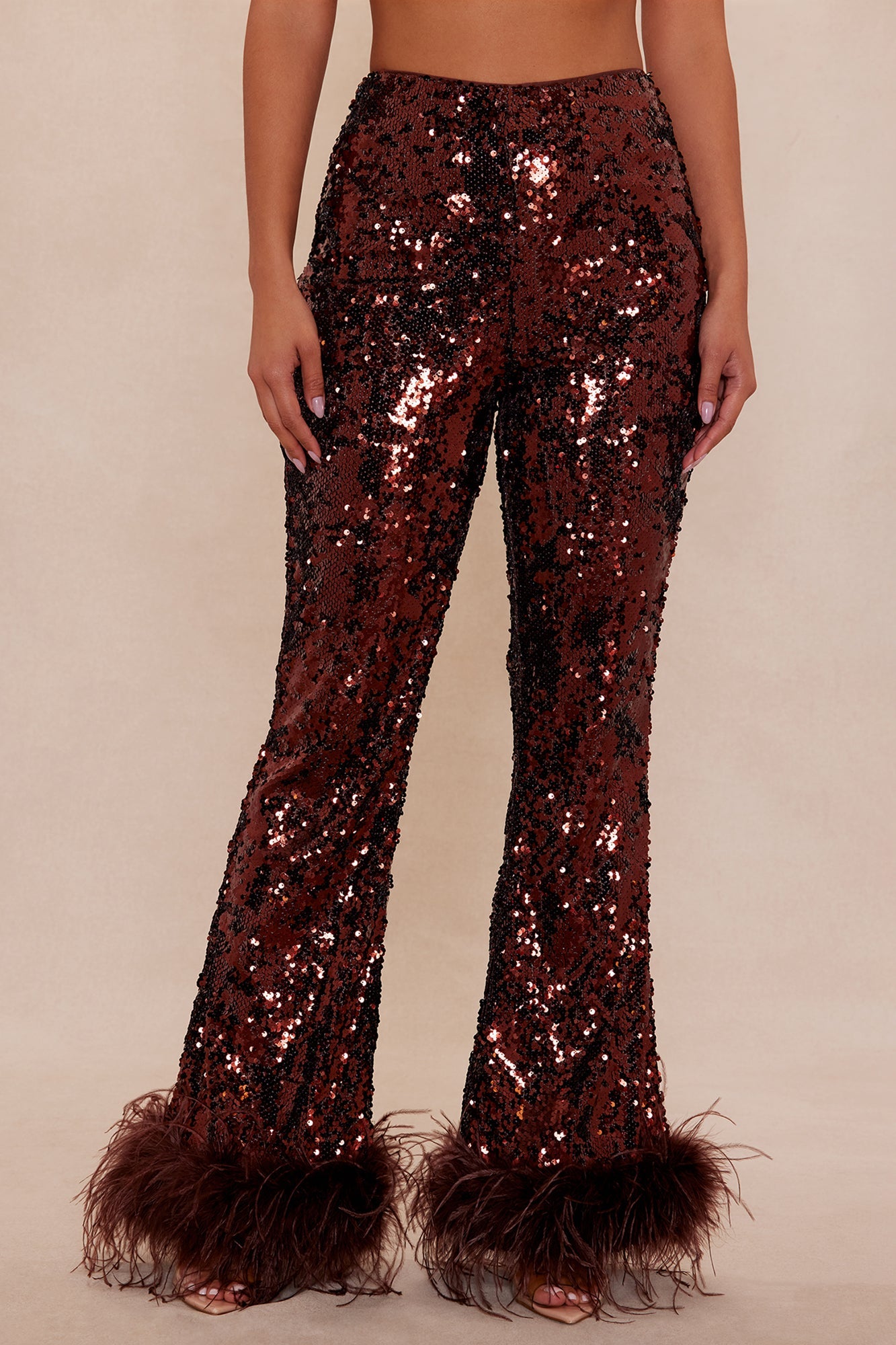 Dania Sequin Feather Pant - Bronze