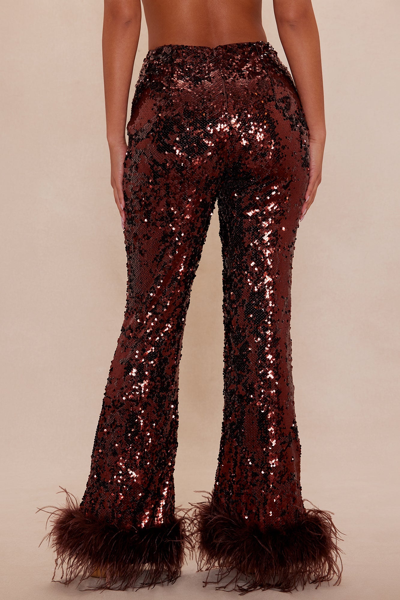 Dania Sequin Feather Pant - Bronze