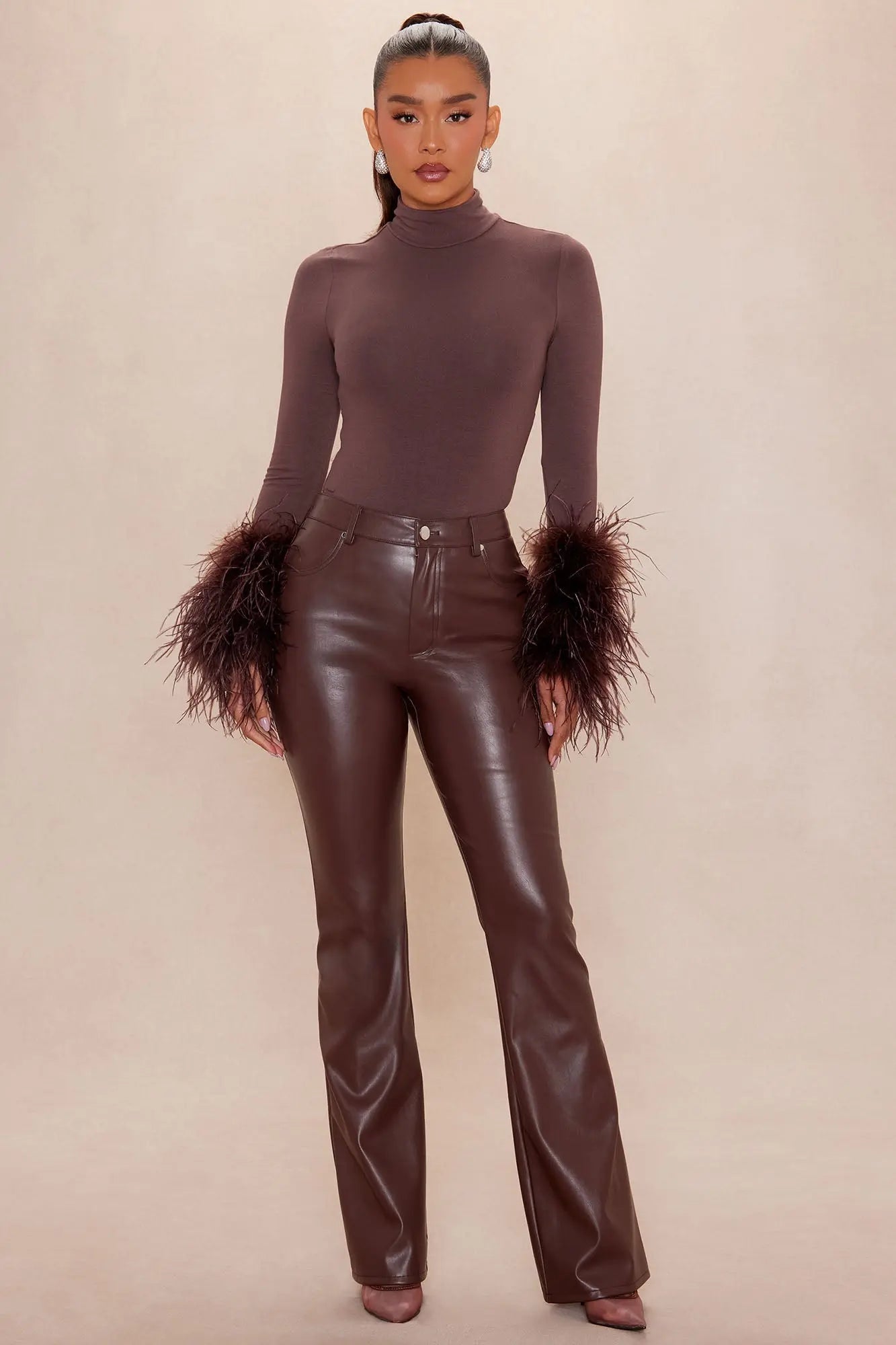 Poppy Feather Bodysuit - Chocolate 