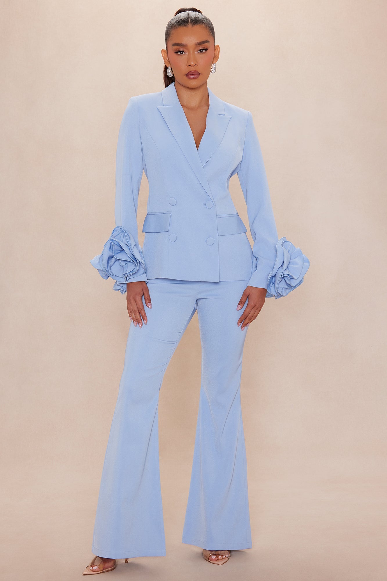 Amora Blazer Suit Set - Dusty Blue