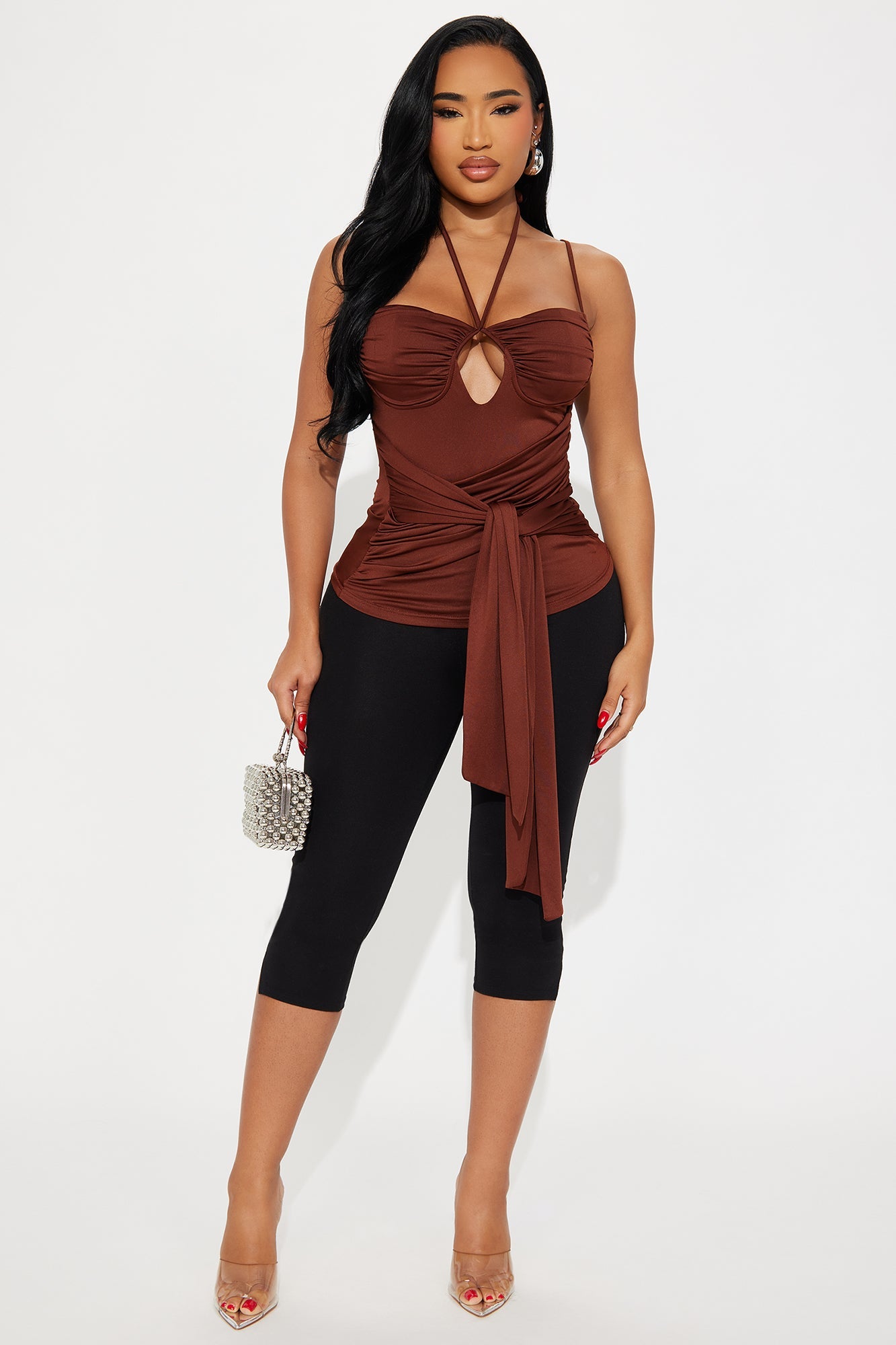 Mikaela Ruched Halter Top - Chocolate